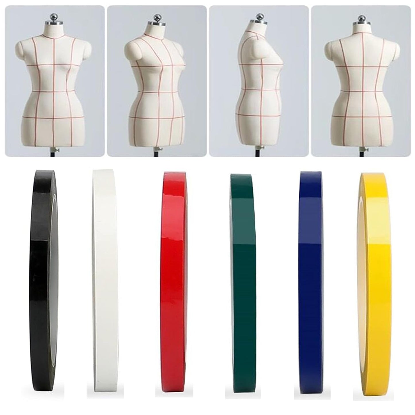 6 Pack 3mm 1/8 inch Width Graphic Tape Whiteboard Self Adhesive Chart Line Grid Marking Tapes Gridding Pinstripe Electrical Art Artist Tape, 108 feet feet Long Per Roll