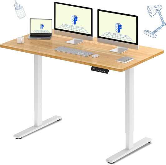 FLEXISPOT E3 Dual Motor Electric Standing Desk 60x24 Inch Whole-Piece Board Height Adjustable Electric Sit Stand Desk (White Frame + Maple Desktop, 2 Packages)