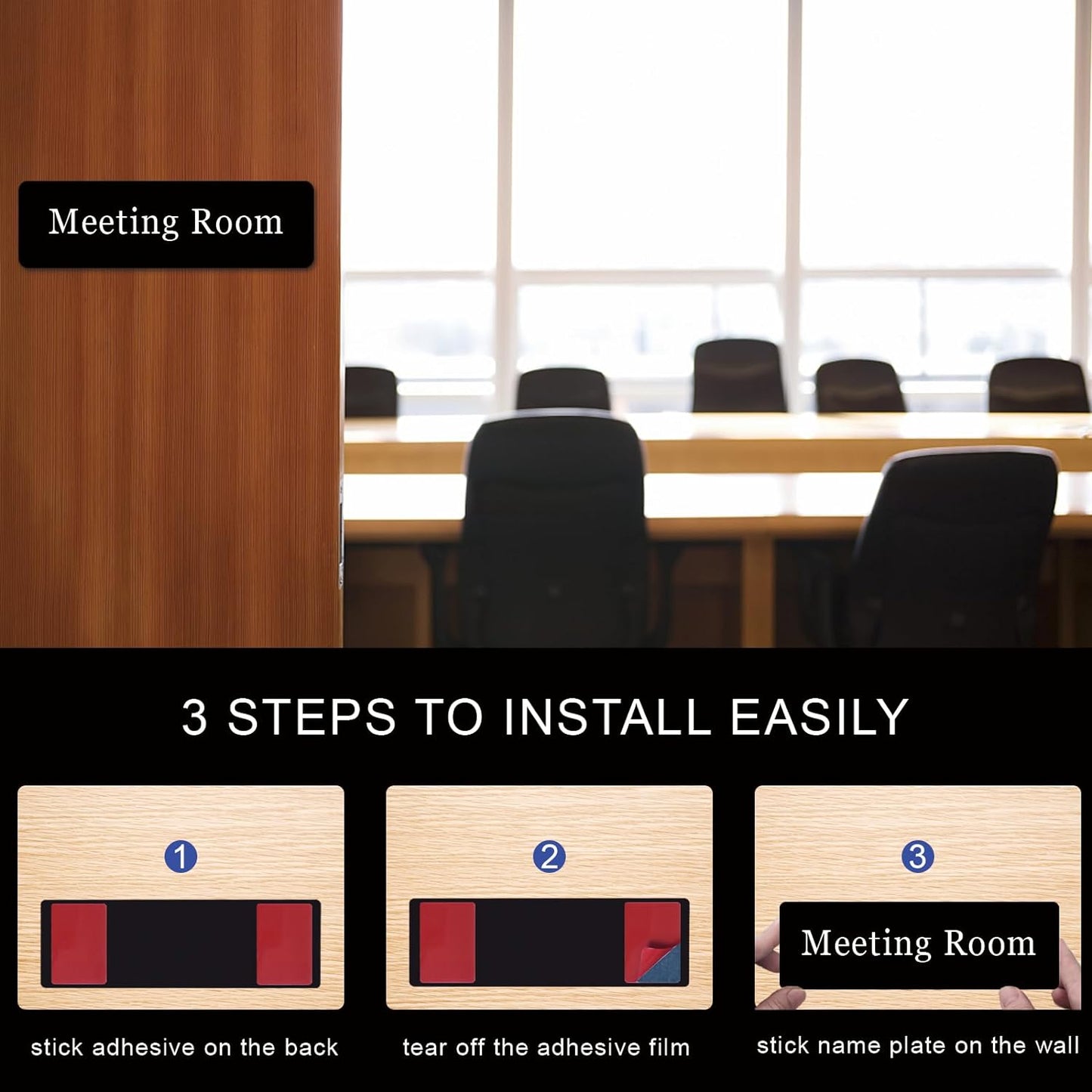 Custom Office Engraved Name Plate for Door or Wall Sign, Personalized Door Name Plate for Office with Adhesive, Laser Engraving, 10 Colors Available, 3 Styles (2" x 8")