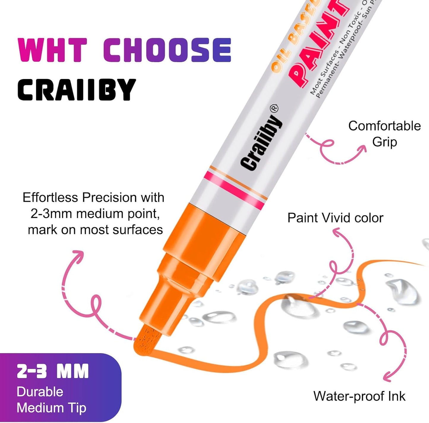 Silver Paint Markers, 3 Pack Oil-Based Waterproof Quick Dry Permanent Paint Pen Set for Rocks Painting, Wood, Fabric, Plastic, Canvas, Glass, Mugs, Metal, Tire, Stone, DIY Craft