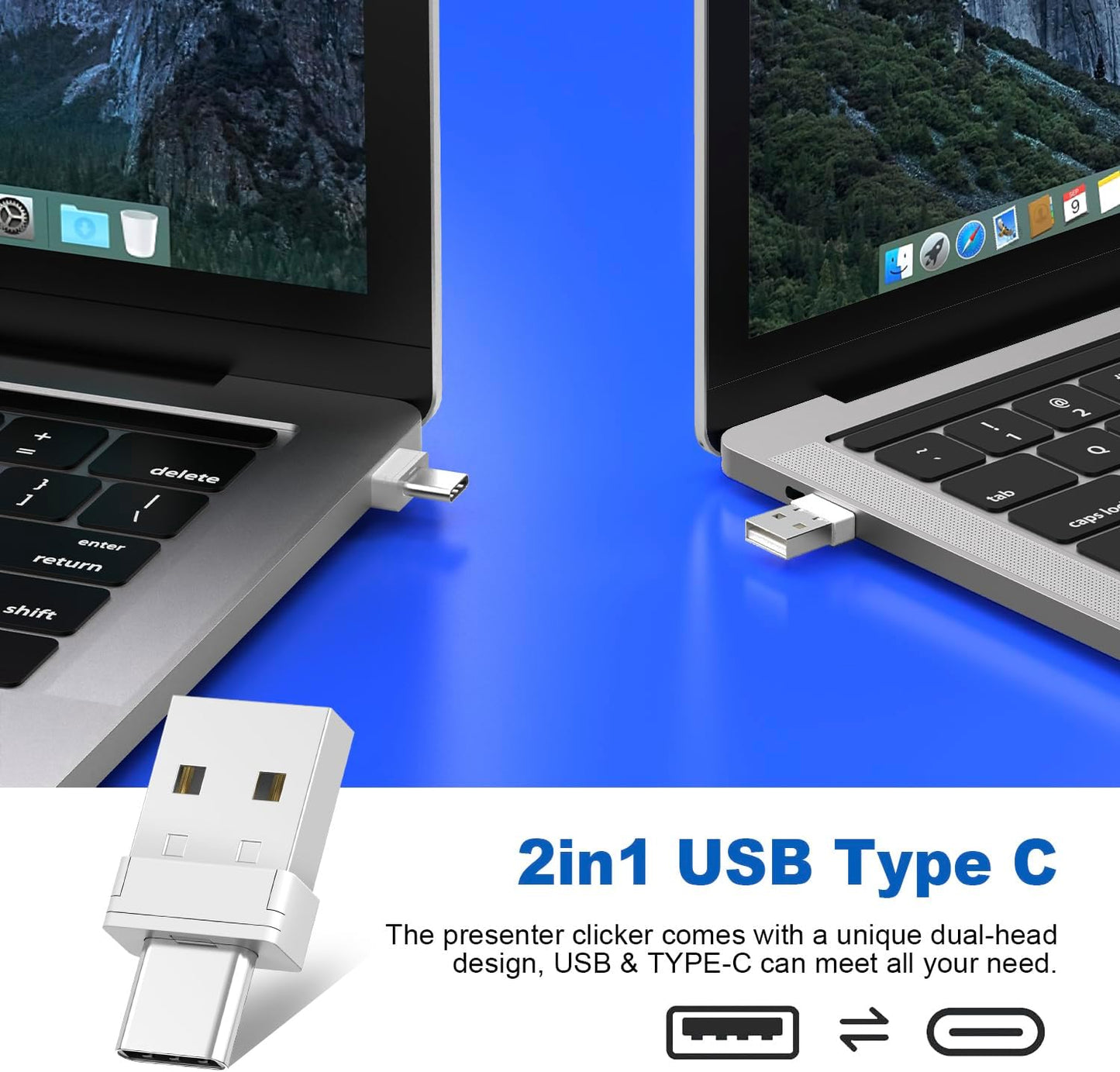 QUI Presentation Clicker Wireless Presenter Remote Clicker for PowerPoint Presentation Remote, PowerPoint Slide Advancer for Mac/Windows/Linux, Google Slide/PPT/Keynote, Type-c, Silver