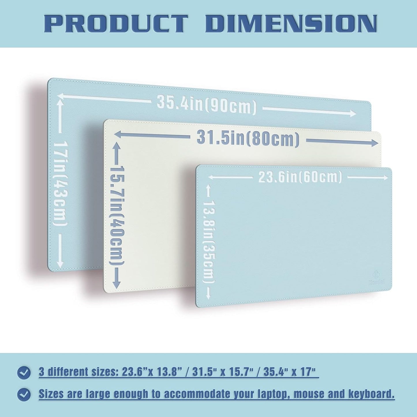 K KNODEL Desk Mat, Blotter, Dual-Sided Office Desk Pad, Waterproof Desk Mat for Desktop, Desk Blotters, PVC Leather Pad Protector (Light Blue, 23.6" x 13.8")