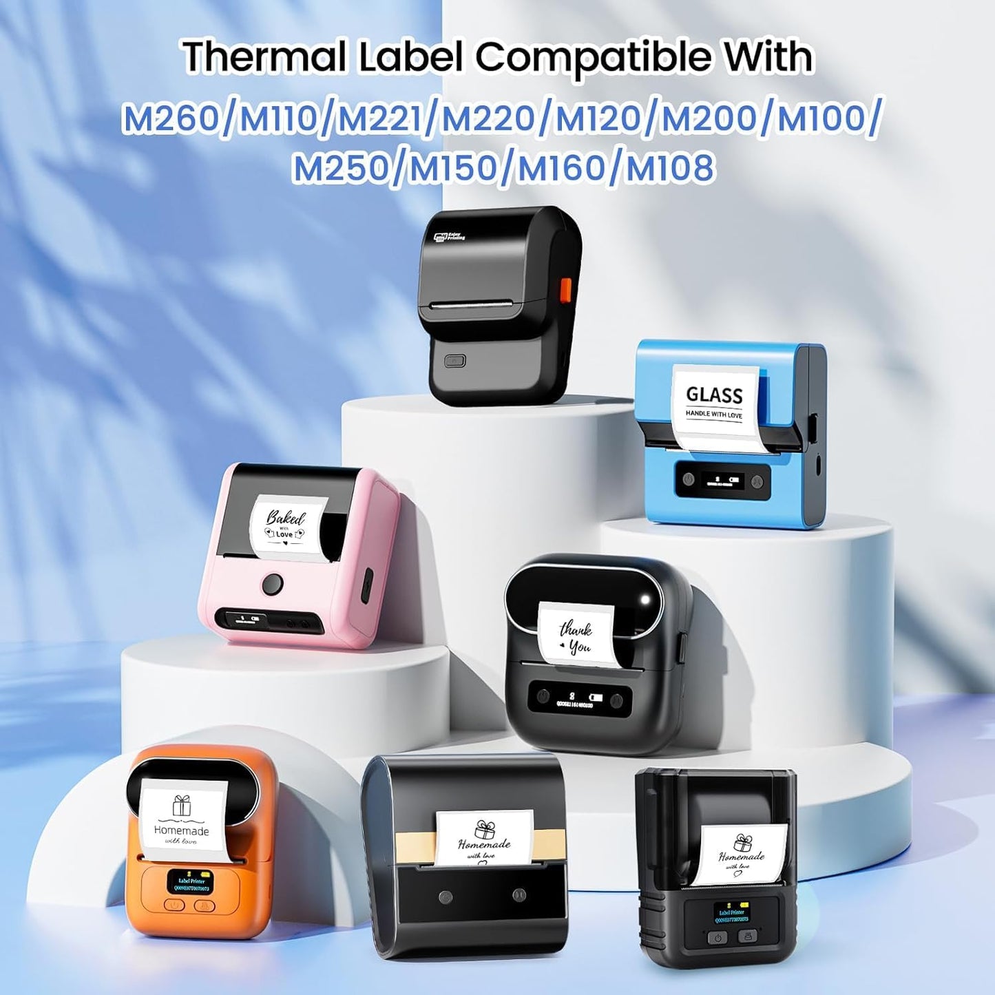 M100 Thermal Labels 1.18"X0.78" (30X20MM), Compatible with Label Maker Machine M100/ M110/ M150/ M220/ M250/ M108/ M221, Multi-Purpose Adhesive Thermal Labels, Black on White, 320 Labels/Roll