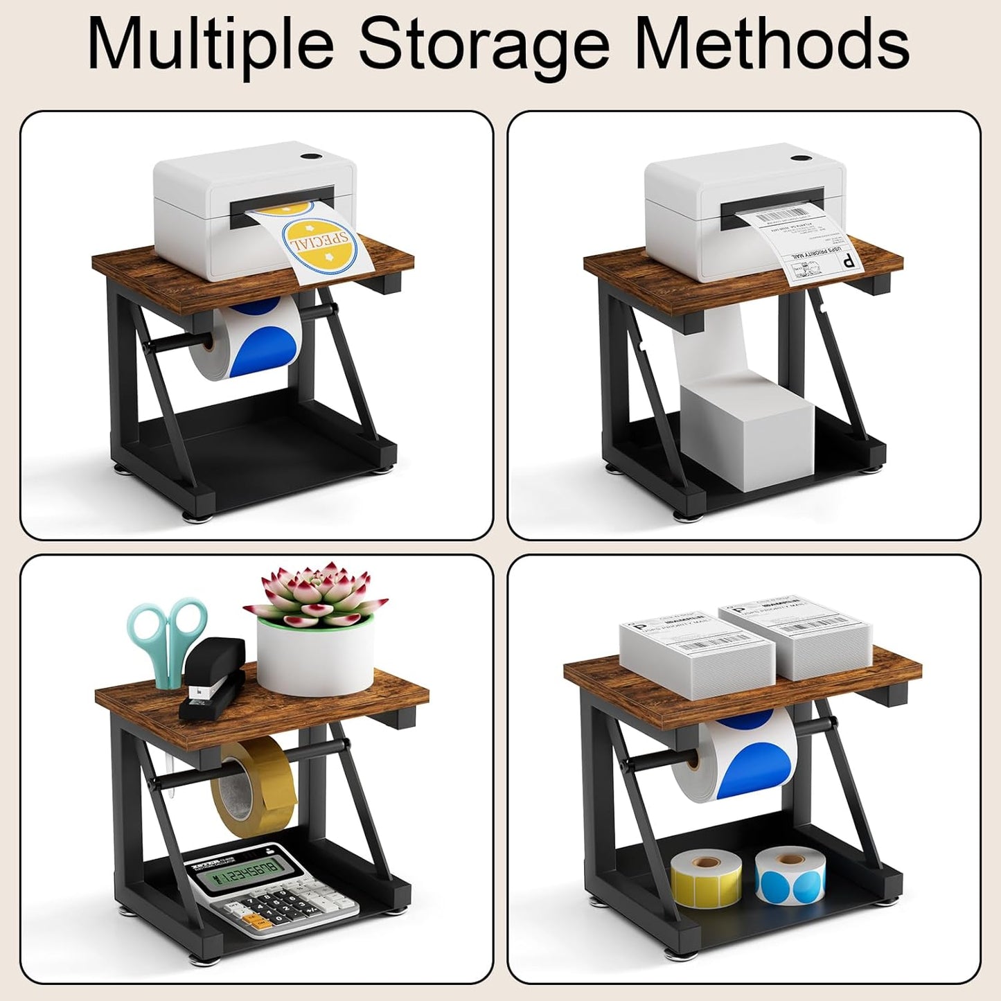 Label Holder for Thermal Printer, Heavy Duty Metal Label Holder for Rolls and Fan-fold Labels, Desktop Printer Accessory Supplies for Home, Office, Small Business (Black)