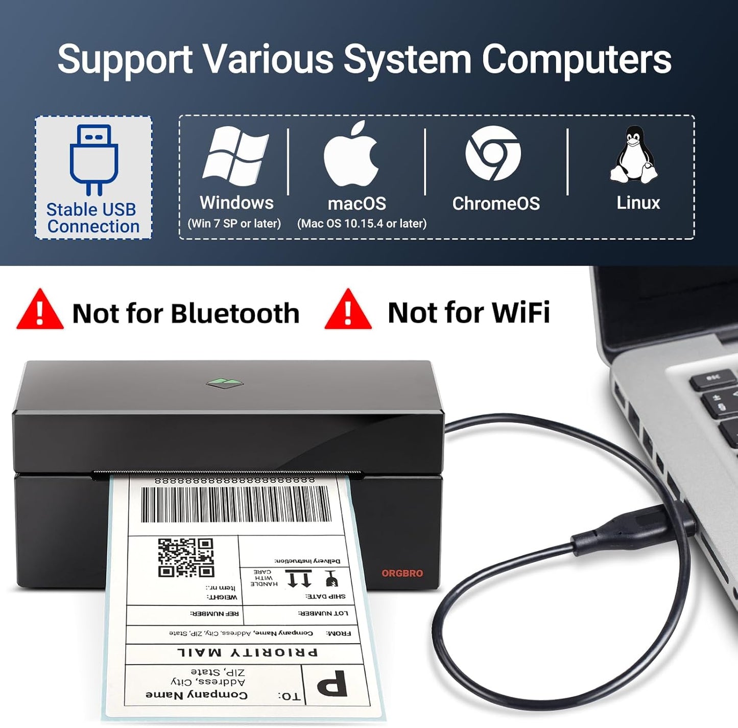 ORGBRO Z1 Shipping Label Printer, 4x6 Thermal Label Printer for Small Business, High Speed Sticker Maker for Commercial Grade Shipping Packages, Used for Amazon, Ebay, Shopify, USPS (USB Only)