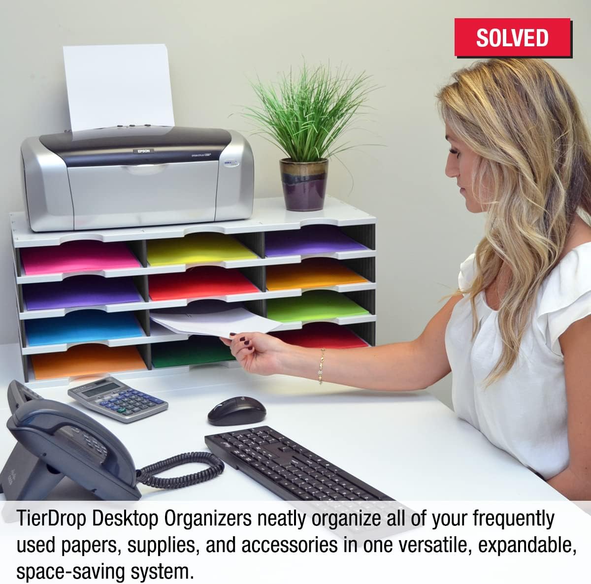 Ultimate Office TierDrop Desktop Organizer Document, Forms, Mail, and Classroom Sorter. 12 Letter Size Compartments with Optional Add-On Tiers for Easy Expansion - Gray w/Black