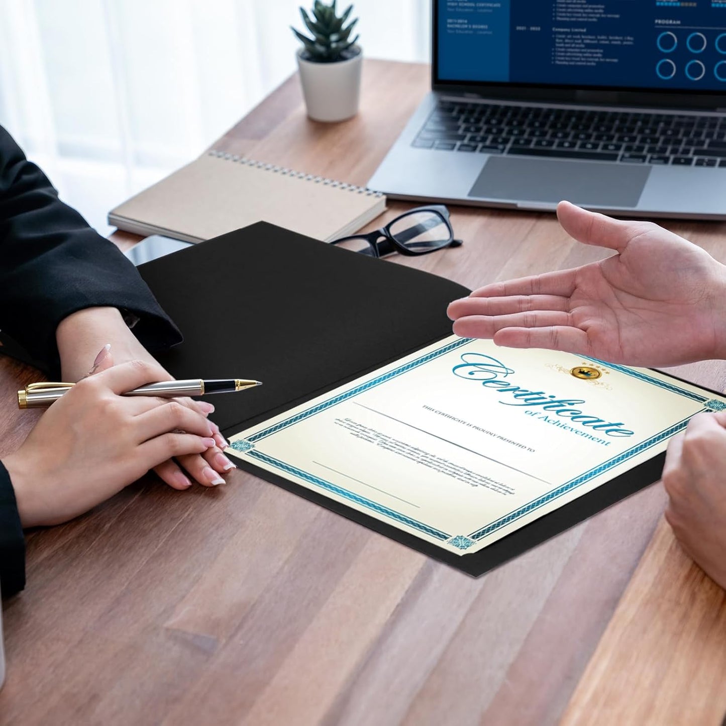 Fainne 120 Packs Certificate Holders Bulk, Diploma Covers Gold Foil Border, Document Covers for Letter Size 8.5x11 Award Certificates, Cardstock, Document Papers, Paper Card Stock(Black)