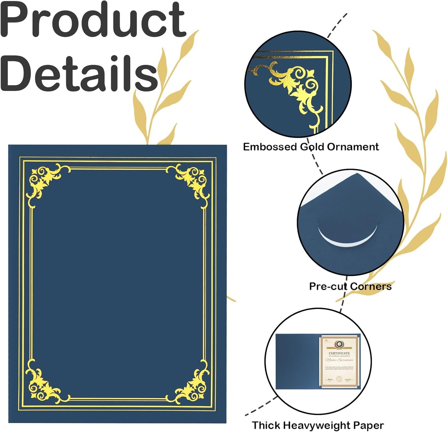 30 Packs Certificate Holders, Navy Blue Certificate Covers, Diploma Holders, Certificate Folders with Gold Foil Border for Letter Size 8.5" x 11" Certificates, Diploma, Documents, Award Cover