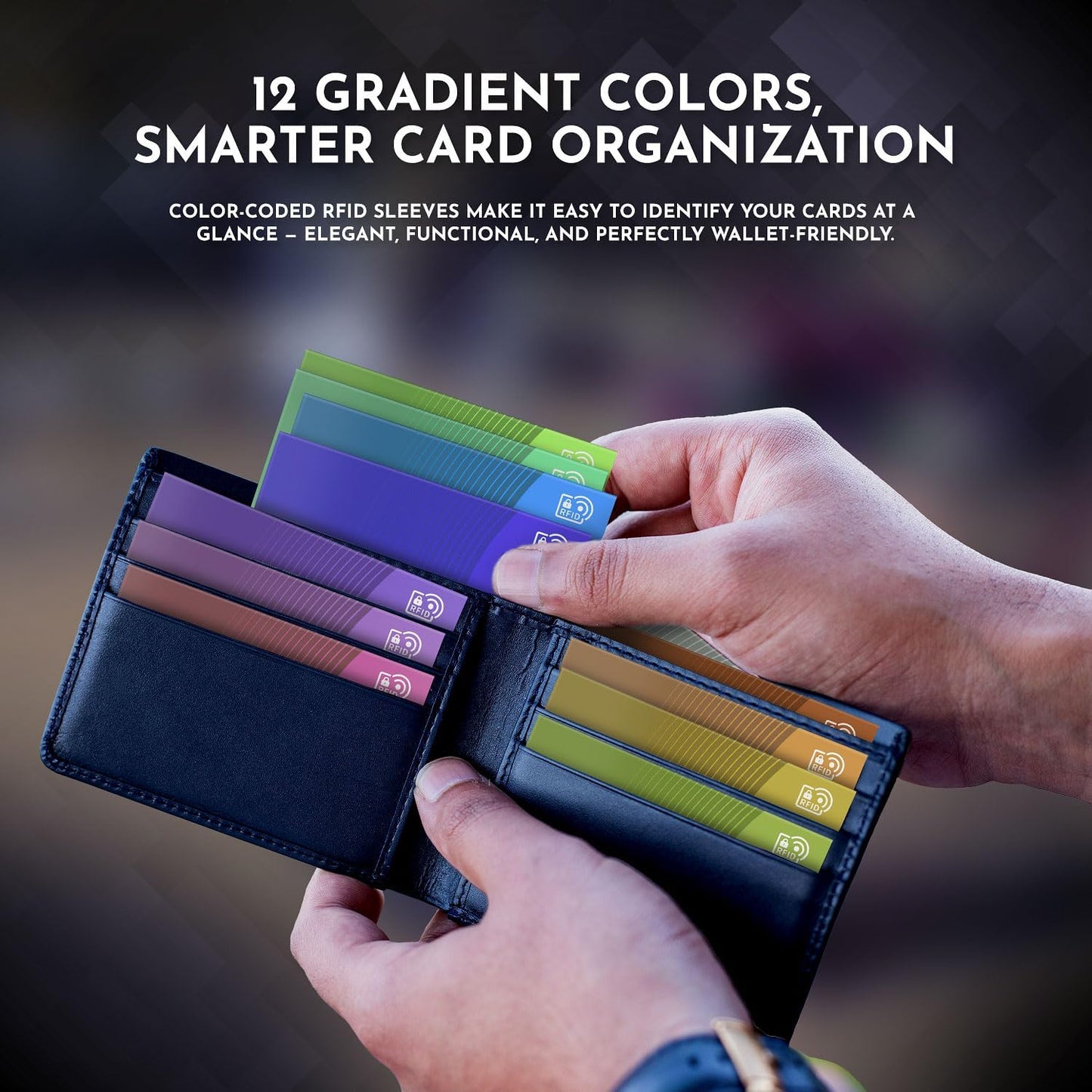 RFID Blocking Card Sleeves, 12-Pack with 2 RFID Blocking Cards|Anti-Theft Protection for Credit Cards| Contactless Skimming Defense,Ultra-Slim & Stylish|Multi-Color