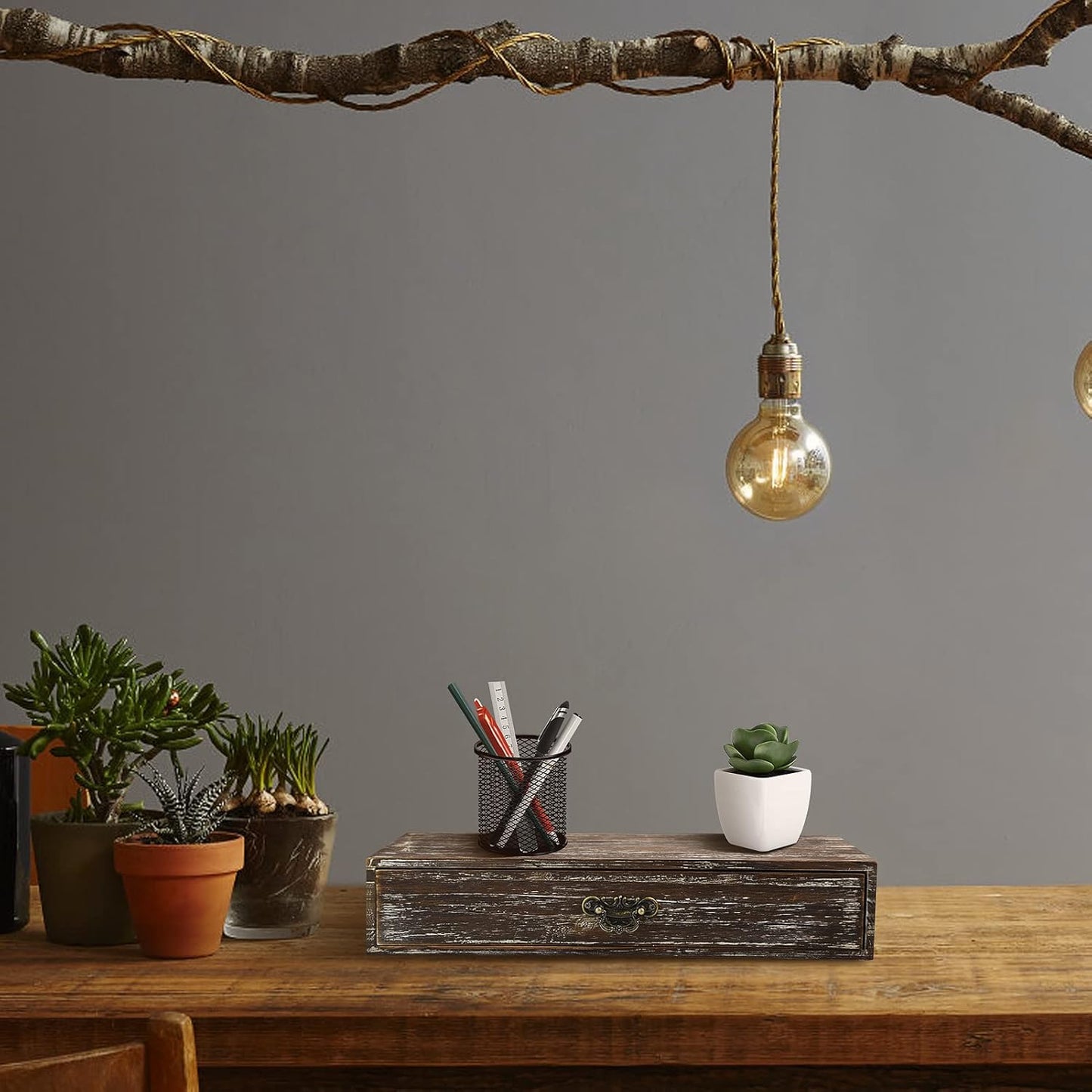 Wooden Drawers Organizer Soild Farmhouse Style RetroDesktop Drawer Storage Box Organizer With Drawers, Office Organization for Countertop Table To Store Mail, Phone, Suppliers, Glasses (Retro)