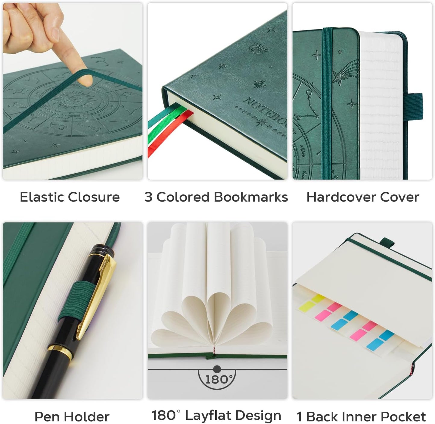 Hardcover Notebook Journal, B5 Lined Daily Journal College Ruled Notebook for Women Men, 320 Pages Large Writing Journal Notebook for School Work, Dark Green Leather Notebook, 7.1'' X 10''