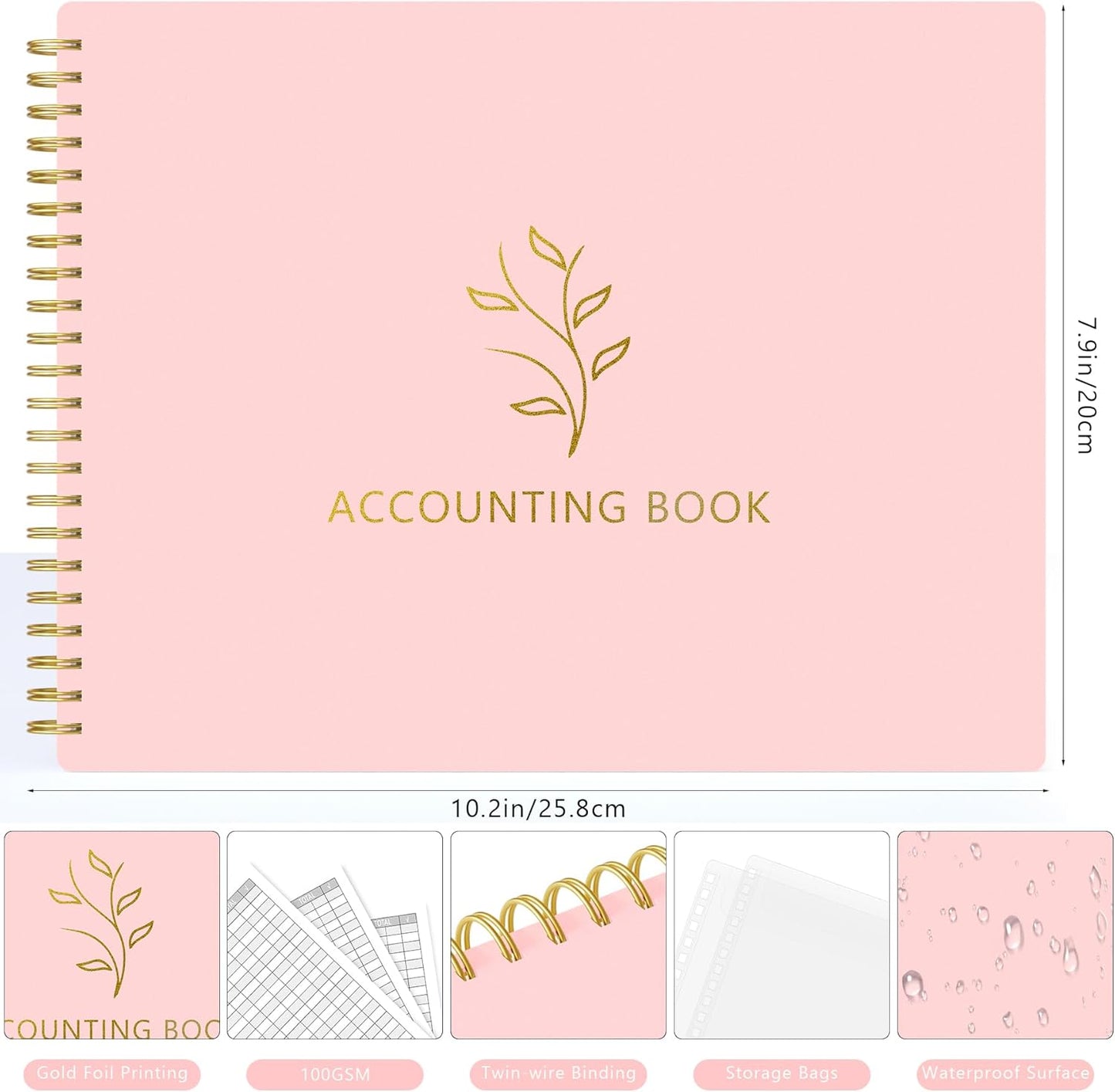 Accounting Ledger Book for Small Business Bookkeeping Personal Use, Horizontal Expense Tracker Notebook for Family Budget, Bookkeeping Record Book Money Expense Income Log Journal, Blush Pink