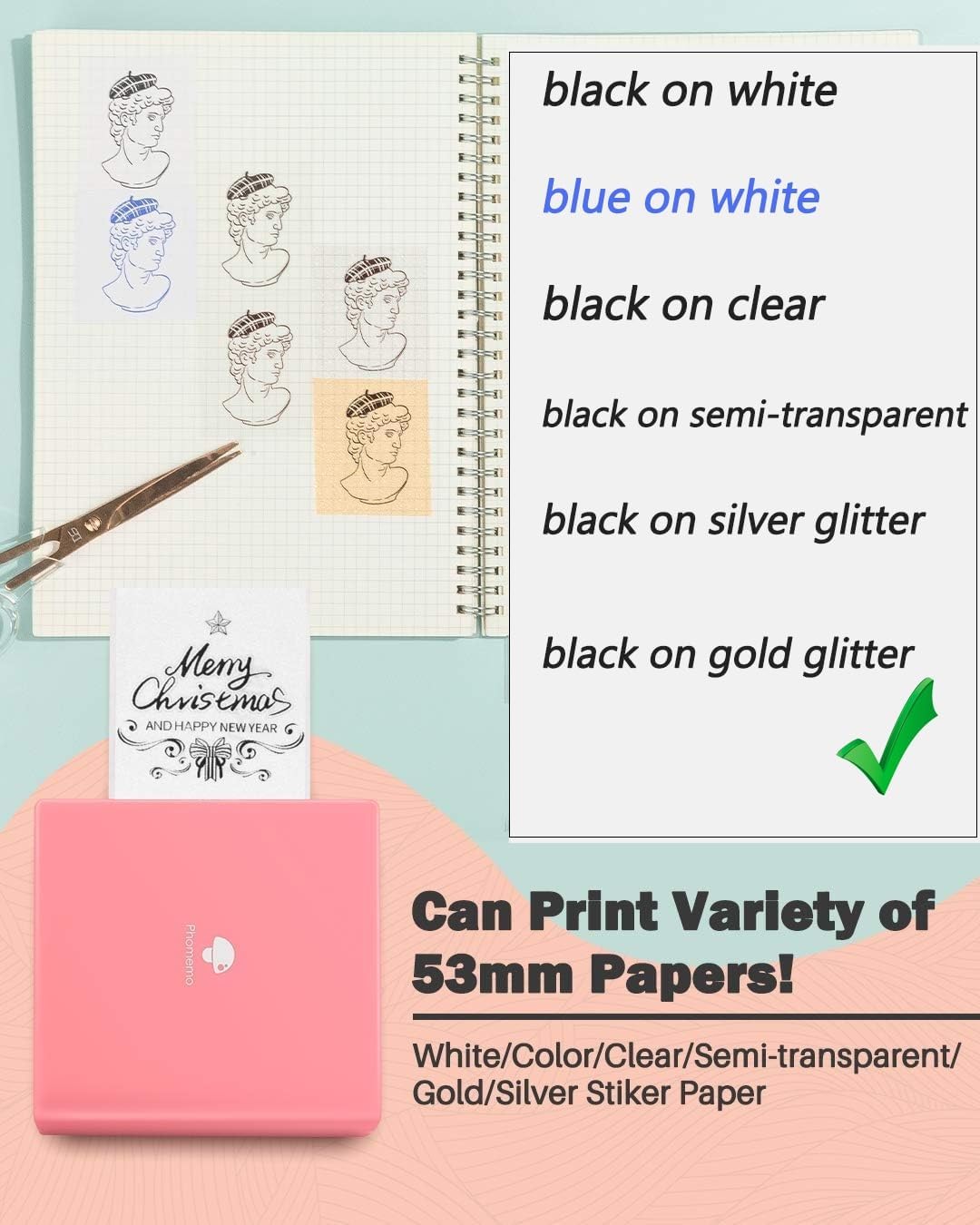 Phomemo Sticker Printer- Mini Thermal Sticker Printer Machine, Small Pocket Label Maker Instant Print for DIY Creation, Study Notes, Photos, Portable Inkless Photo Maker for Kids/Students, Pink