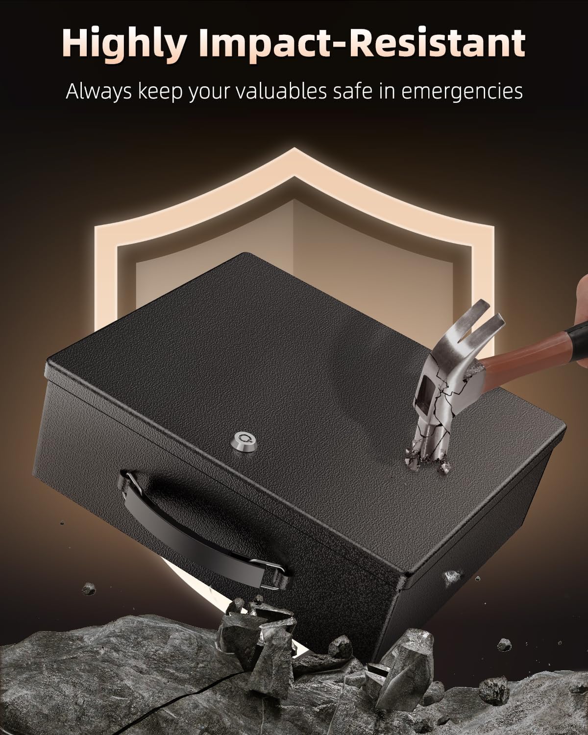 Uniclife Fireproof Document Box with Key Lock & Handle, 13" x 10.9" x 4.1", Large Lock Box for A4 Paper, Water-Resistant Safe Box for Valuables, Passports & Cash, Portable Security Metal Chest