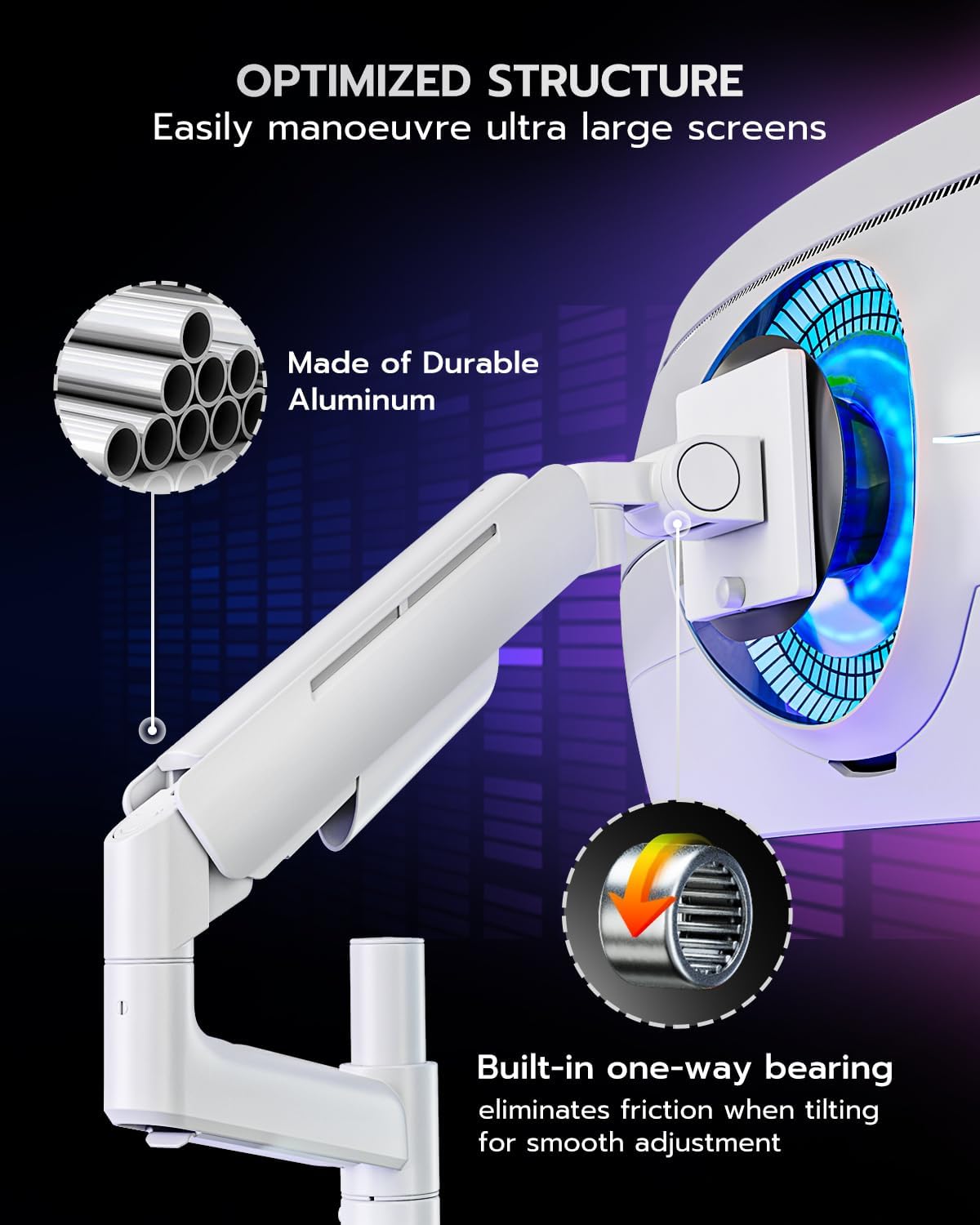 ARES WING Dual Monitor Mount for 17-49 Inch Ultrawide Heavy Duty Curved Screen, Computer Monitor Arm Desk Mount, Gas Spring Adjustable Dual Monitor Stand for Desk, White