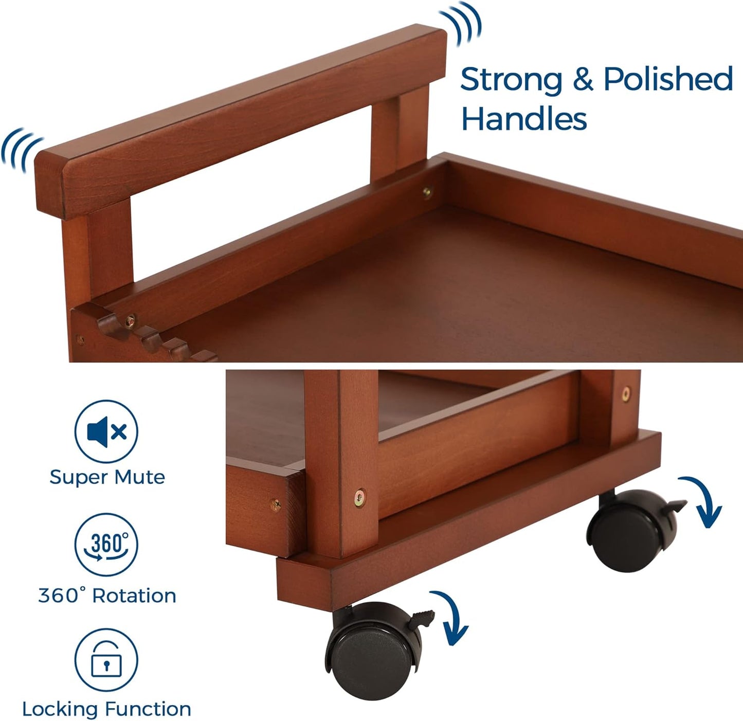 VISWIN Art Cart Organizer, Solid Beechwood Art Supply Storage Organizer with Caster Wheels, 3-Tier Multifunctional Rolling Utility Storage Cart for Studio, Classroom, Artists - Walnut