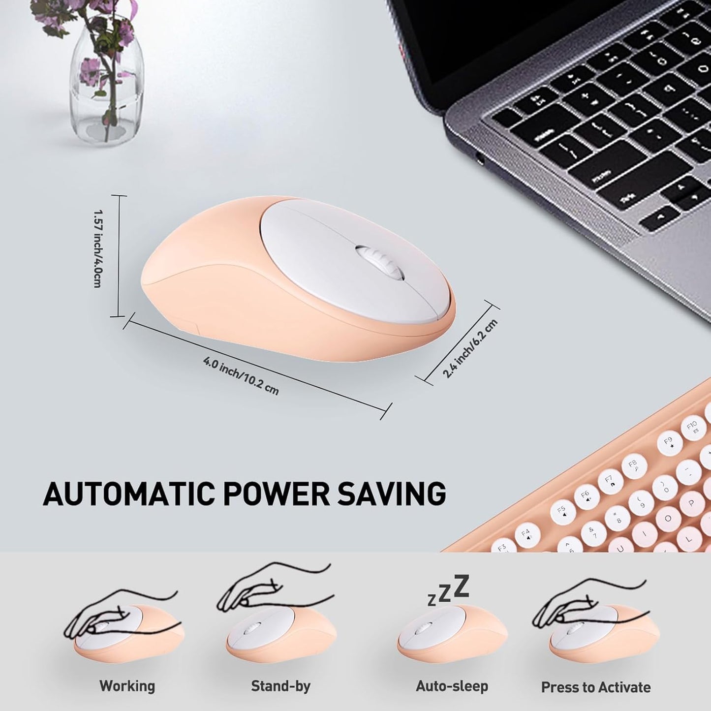 FD 2.4GHz Wireless Keyboard and Mouse Combo with Switch Button - Full-Size Keyboard - Compatible for Windows/Laptop/PC/Notebook/Smart TV and More - Light Pink Colorful