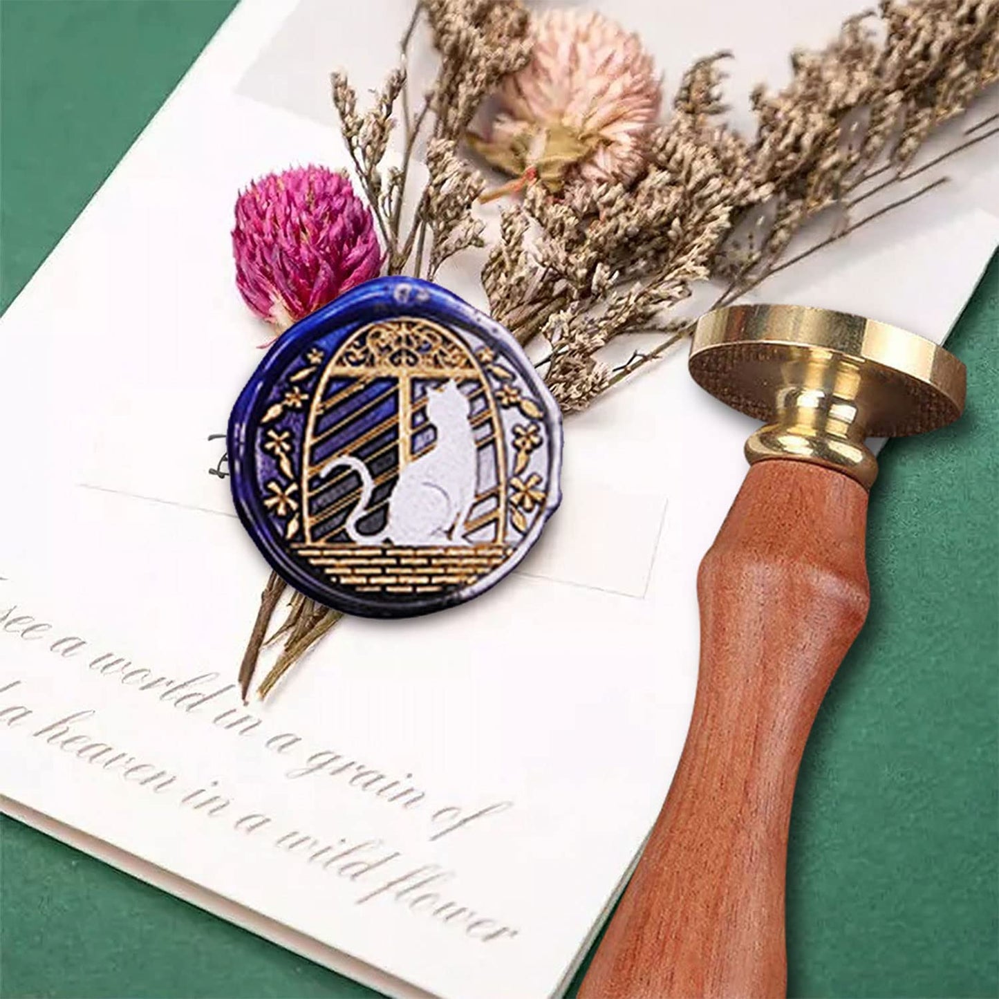Wax Seal Stamp, ANBOSE Animal Sealing Wax Stamp with Removable Brass Head Wooden Handle, Cat Wax Sealing Stamp for Envelope Sealing Wax