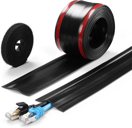 8.2Ft Cord Cover Floor, PVC Cord Covers for Wires on Floor, Soft Floor Cable Cover Cord Hider, Floor Cable Management Cable Protector for Commercial Office Carpet/Floors/Wall Black