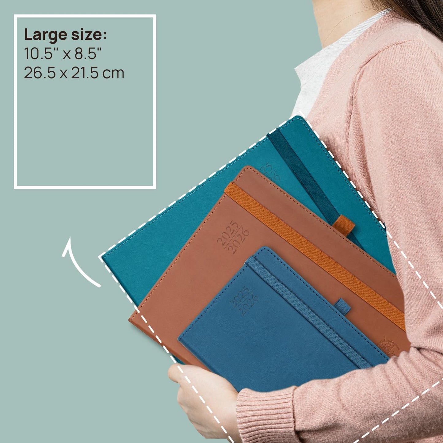 POPRUN Planner 2025-2026 (Large - 8.5'' x 10.5'') Academic Weekly Calendar (July 2025 - June 2026) with Hourly Time Slots, Monthly Tabs, 100GSM Thick Papers, Leather Soft Cover - Green