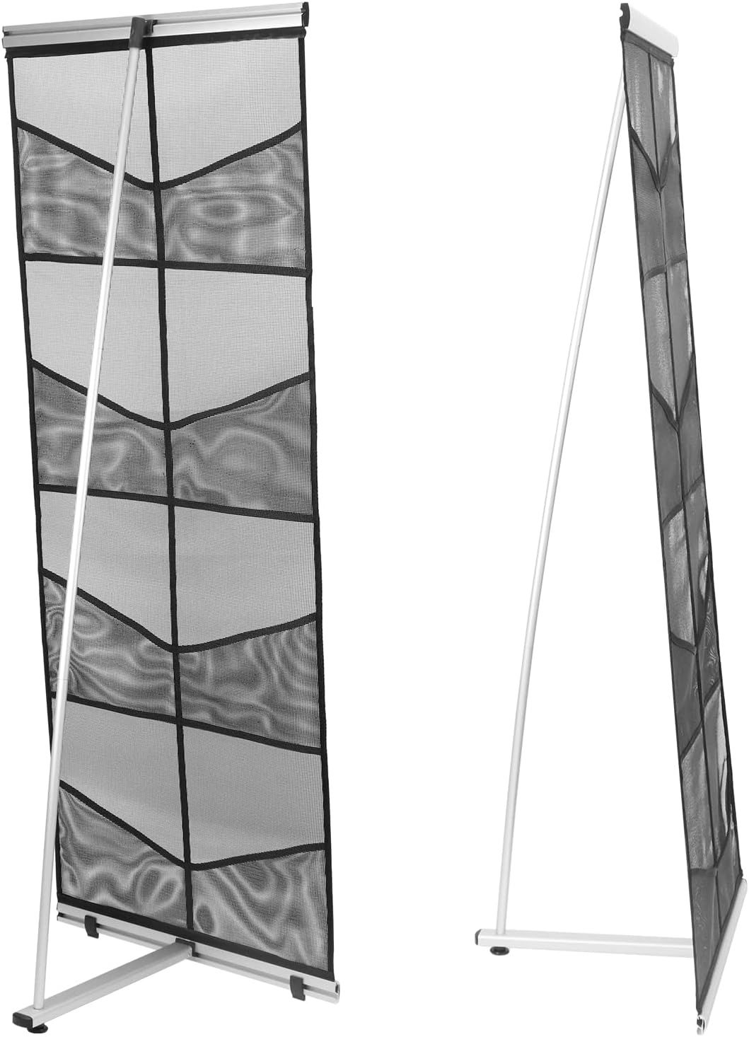 QWORK Portable Mesh Brochure Holder with 8 Pockets, Collapsible Design Standing Brochure Holder, 20" x 14" x 54" Metal Stability Stand