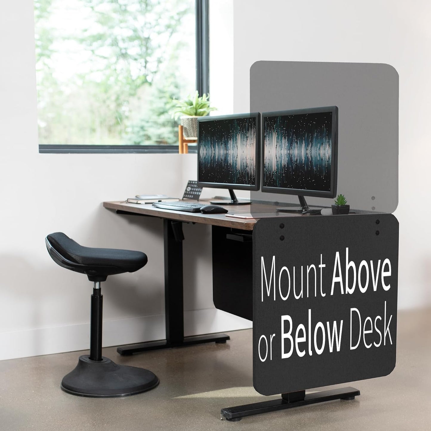 VIVO Clamp-on 24 x 24 inch Privacy Panel, Sound Absorbing Cubicle Desk Divider, Acoustic Partition, Dark Gray, PP-1-V024D