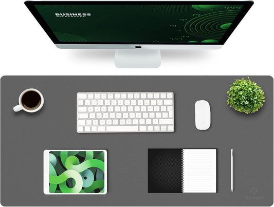 K KNODEL Large Office Leather Desk Mat, Mouse and Keyboard Pad, Computer and Laptop Mat, Desktop Protector and Cover, Writing Pad and Blotter (35.4"x17", Dark Gray)