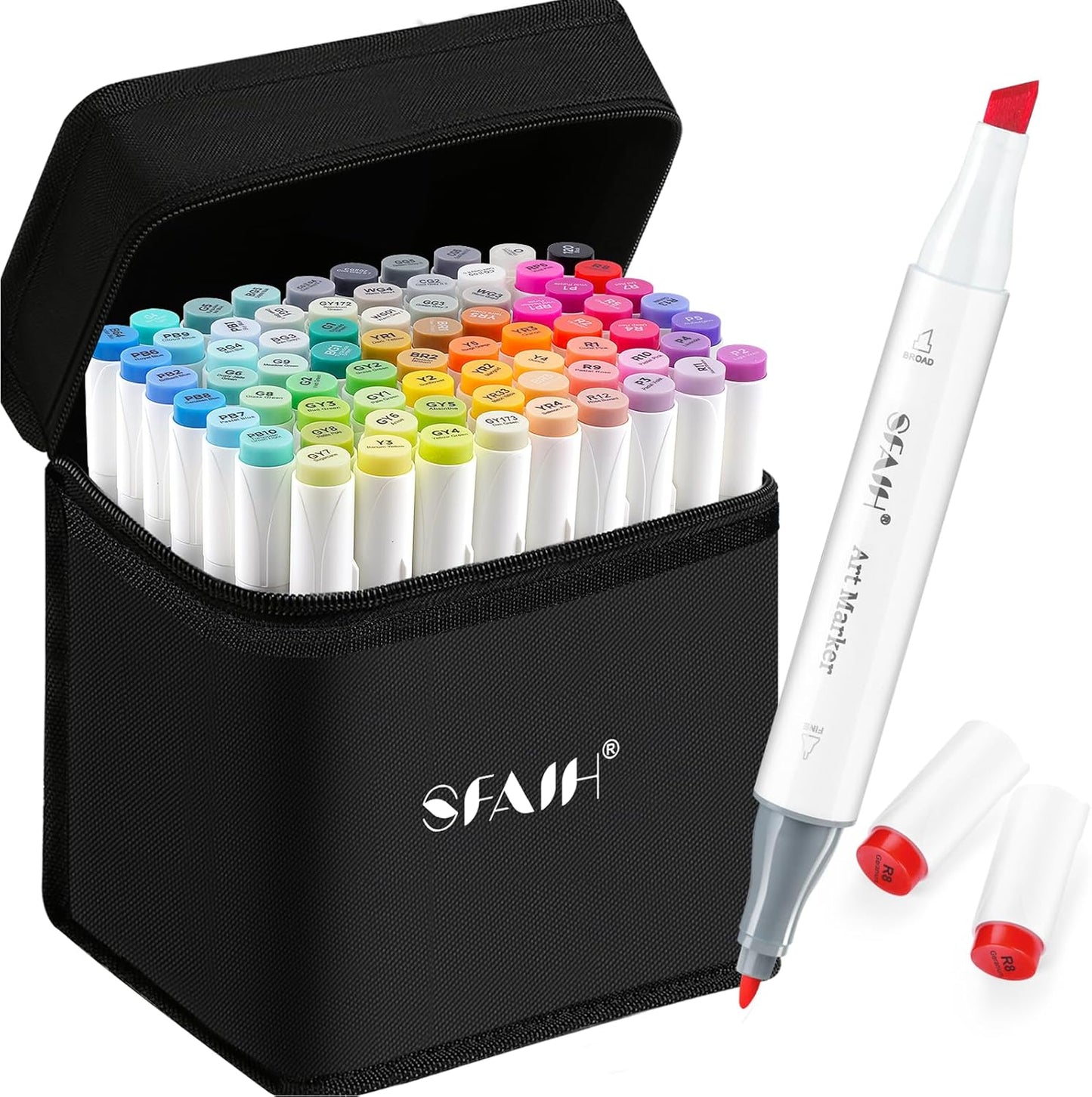 SFAIH Alcohol Markers Fine Tip & Chisel Tip - 72 Colors Double Tipped Art Markers for Adult Coloring Books Illustration, Gifts for Artist Adult - Refillable Alcohol-based Ink