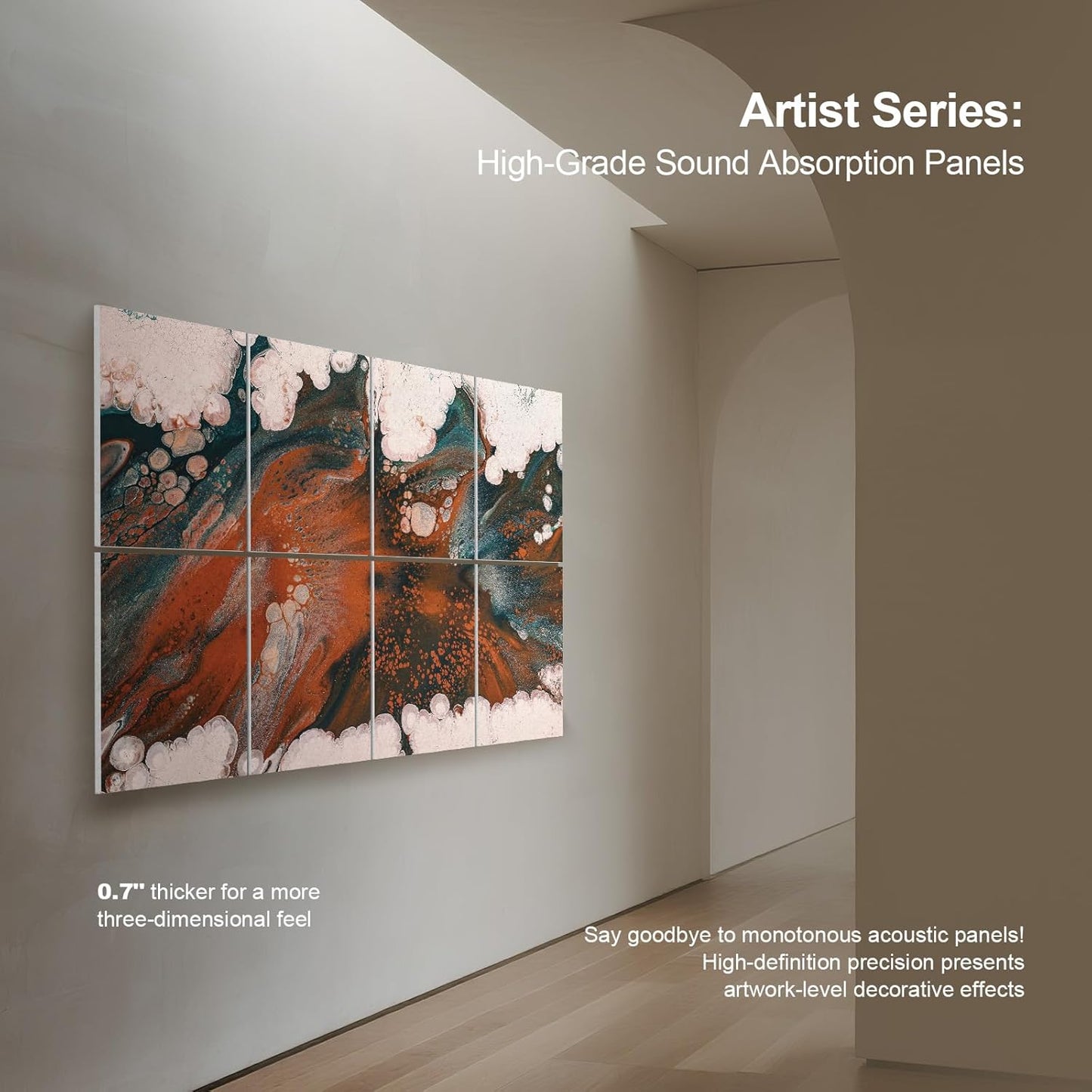 UMIACOUSTICS 8 Pcs 0.7Inch Thick Art Acoustic Panels, Total 47.2” x 31.5” Decorative Sound Absorbing Art Panels, Acoustical Wall Panels for Home, Office, Hotel, Orange-Light Leaping-Cloud