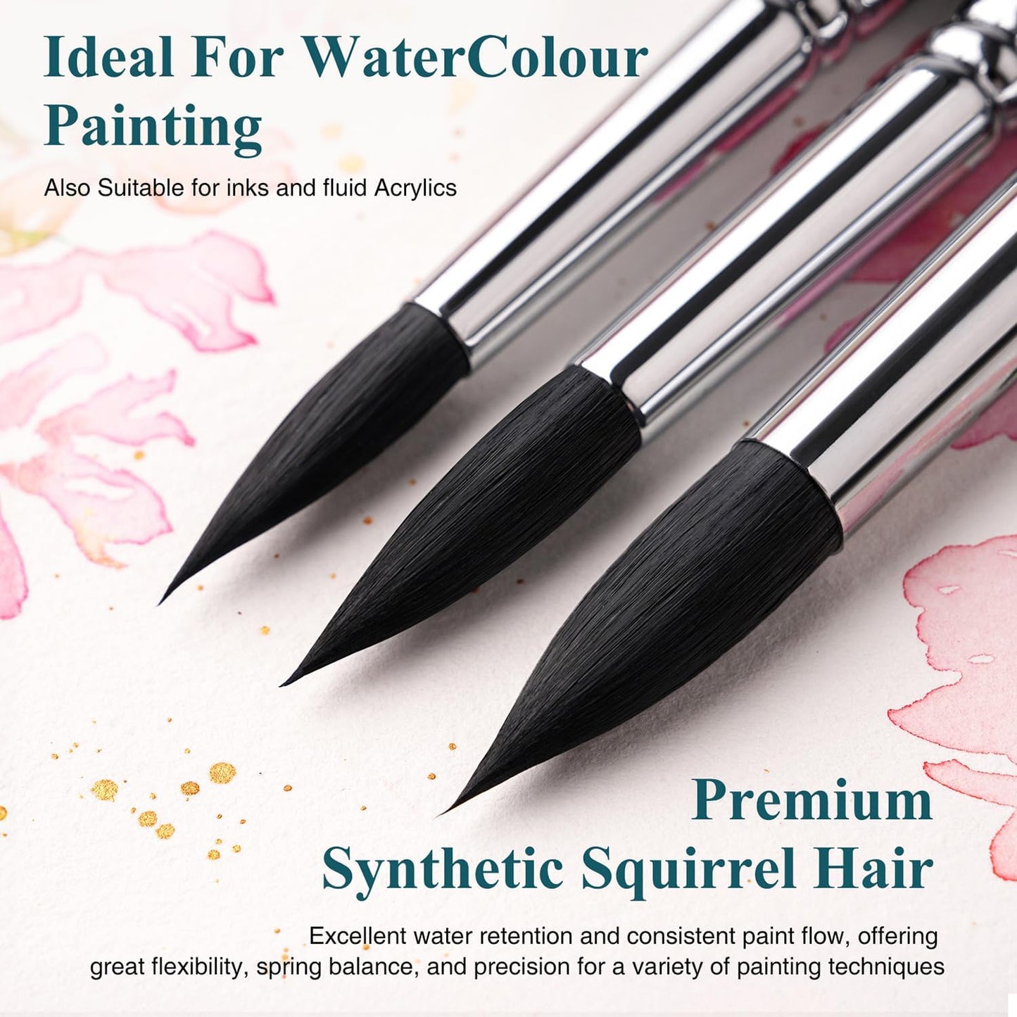 Watercolor Brushes Professional, Fuumuui 9Pcs Synthetic Squirrel Paint Brush Set for Adults Round Pointed Detail to Mop for Watercolor Gouache Acrylic Ink Painting