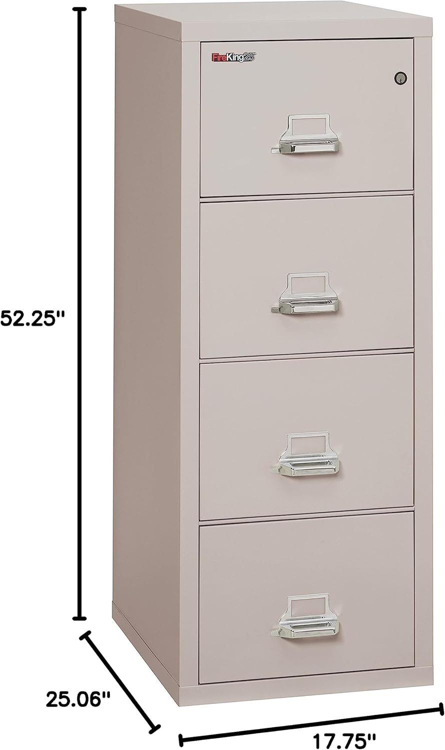 Fireking Fireproof Vertical File Cabinet (4 Letter Sized Drawers, Impact Resistant, Water Resistant), 52.25" H x 17.75" W x 25.06" D, Platinum
