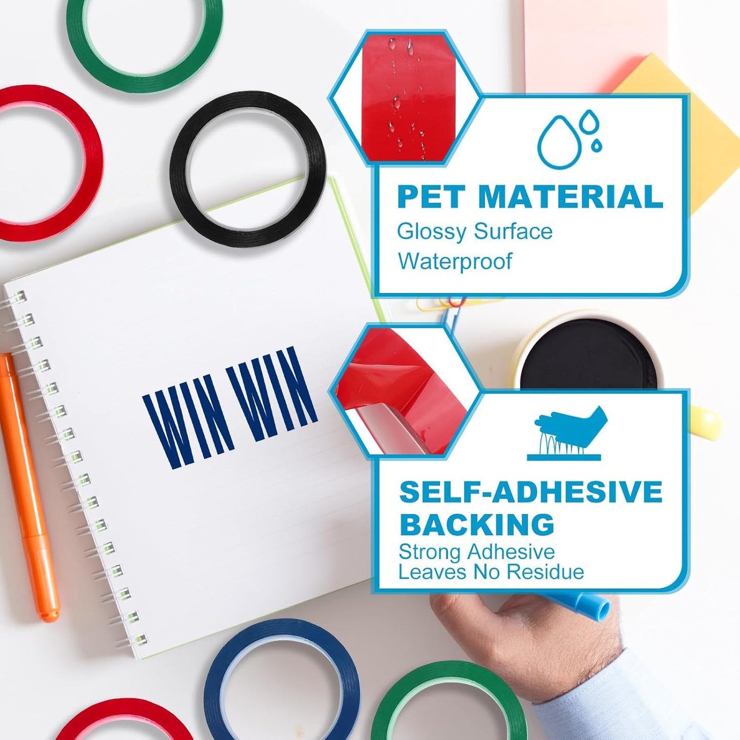 MECCANIXITY Whiteboard Tape 1/2" x 72 Yard Pinstripe Graphic Chart Line Grid Marking Tapes for Classroom Office Dry Erase Board Art, Red, Pack of 3