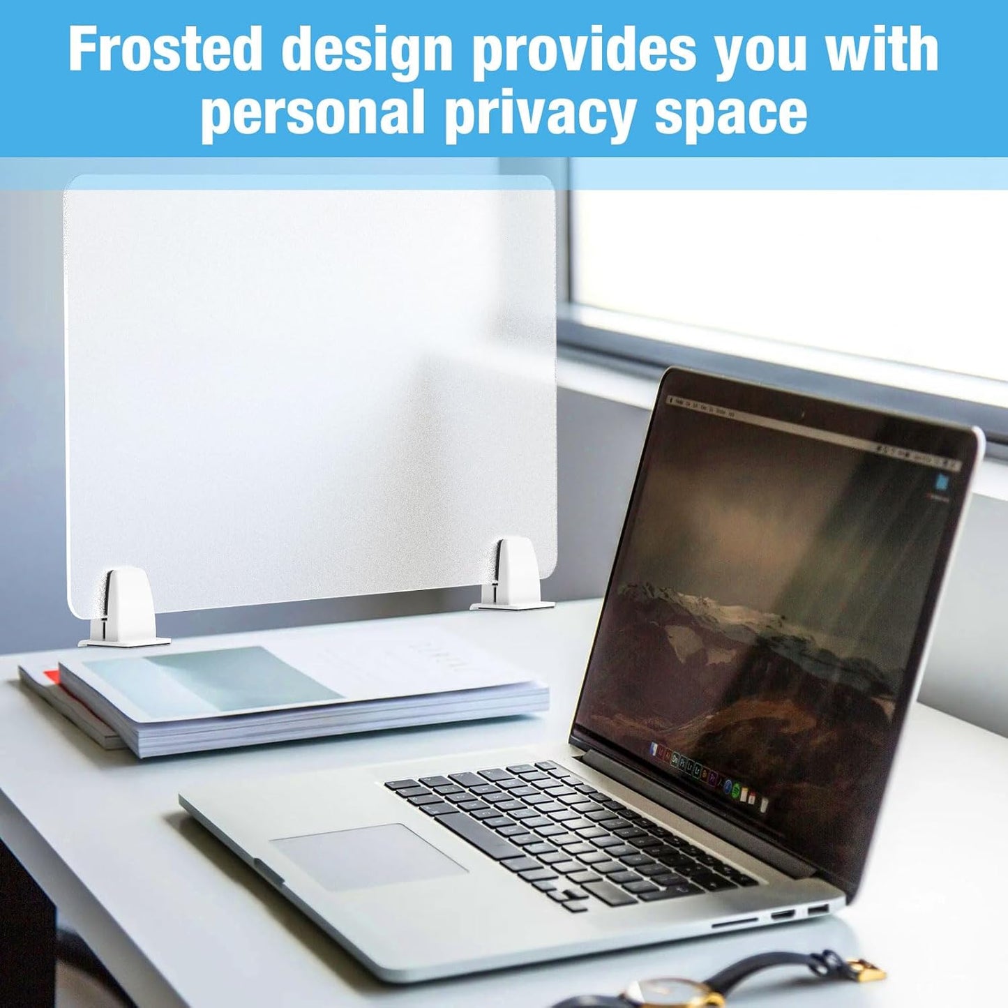 Desk Divider 4 Pcs Desk Privacy Panel 23.6''L x 15.8W'' Office Partitions Frosted Acrylic Panel Pack of 4 Desk Divider Partition with Adjustable Universal Base