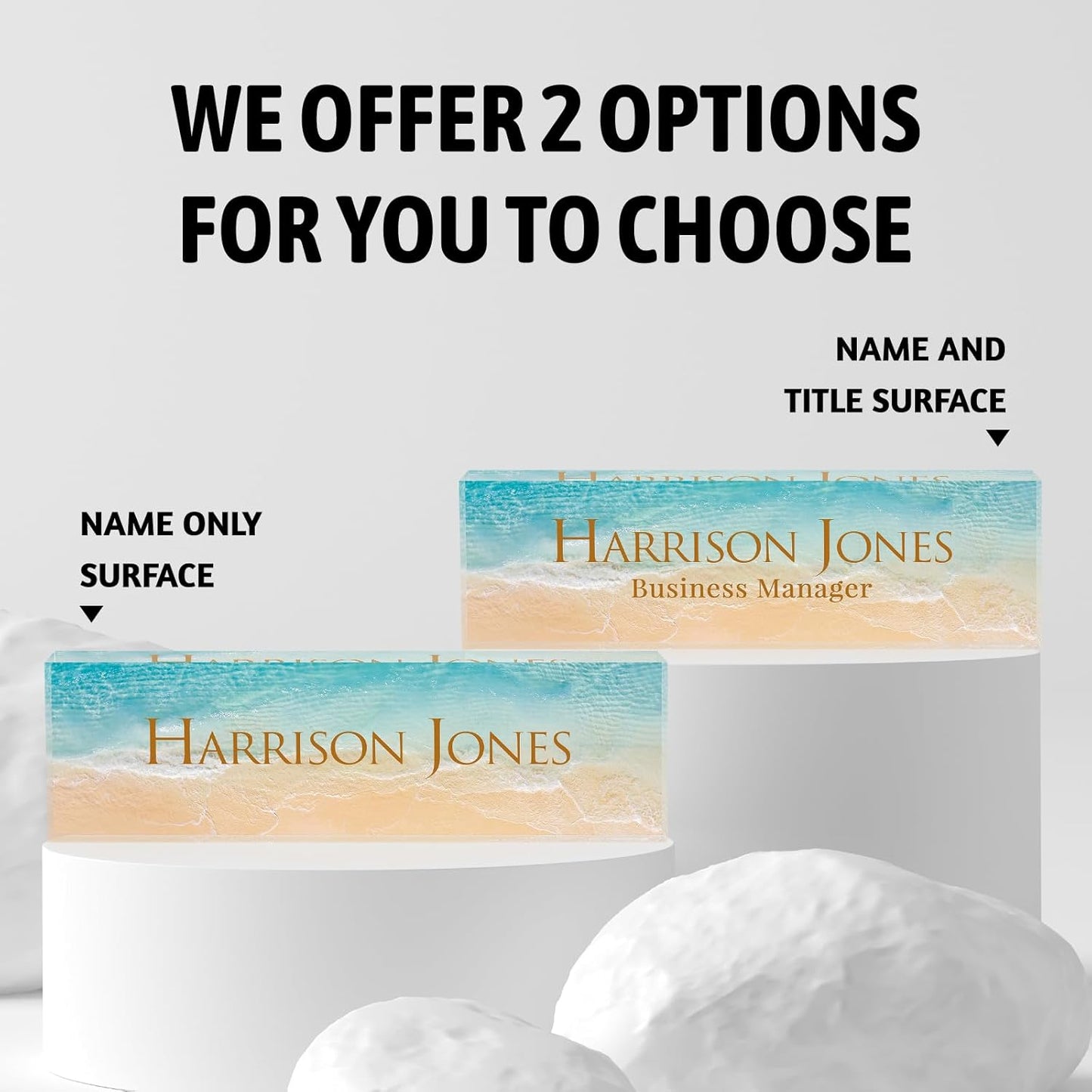 Personalized Name Plate for Desk, Custom Desk Name Plate, Acrylic Name Plate Office Desk Accessories, Personalized Office Gifts for Coworkers Teachers, Employee Appreciation Gifts (B-Beach)