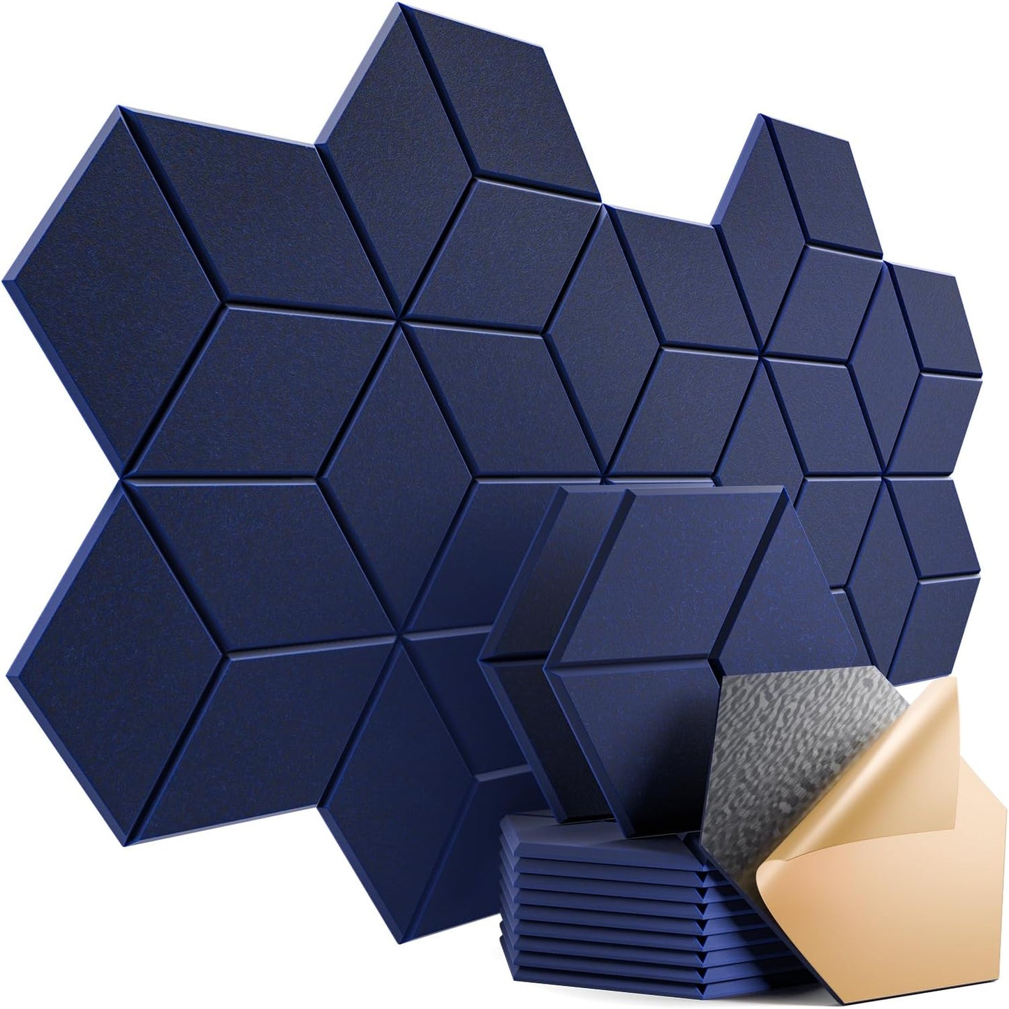 12 Pack Self-adhesive Acoustic Panels 12" X 10" X 0.4" -Sound Proof Foam Panels with High Density, Fashionable Y-Lined Design, Flame Resistant, Absorb Noise and Eliminate Echoes(Dark Bule)