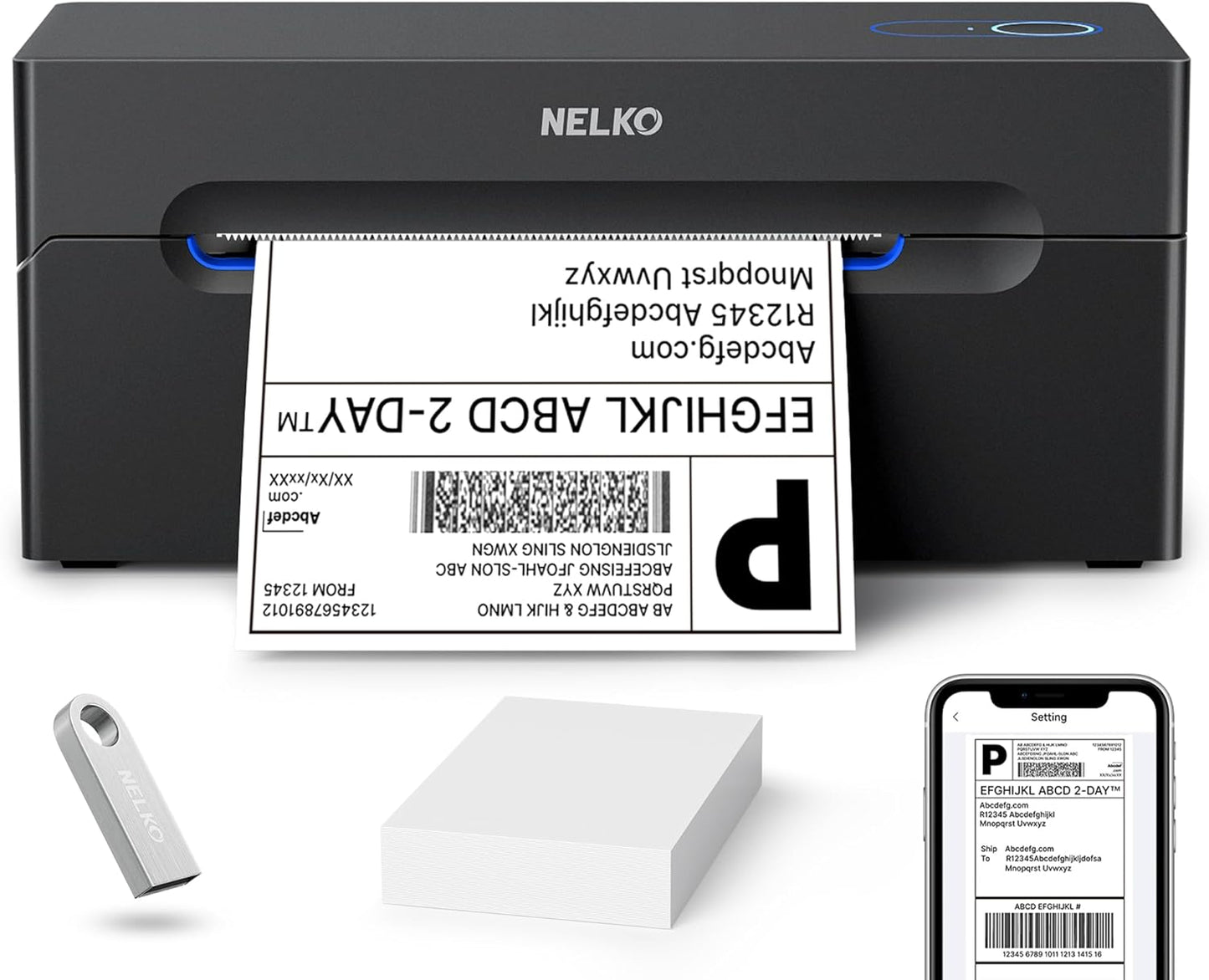 Nelko Bluetooth Thermal Shipping Label Printer, Wireless 4x6 Shipping Label Printer for Shipping Packages, Support Android, iPhone and Windows, Widely Used for Amazon, Ebay, Shopify, Etsy, USPS