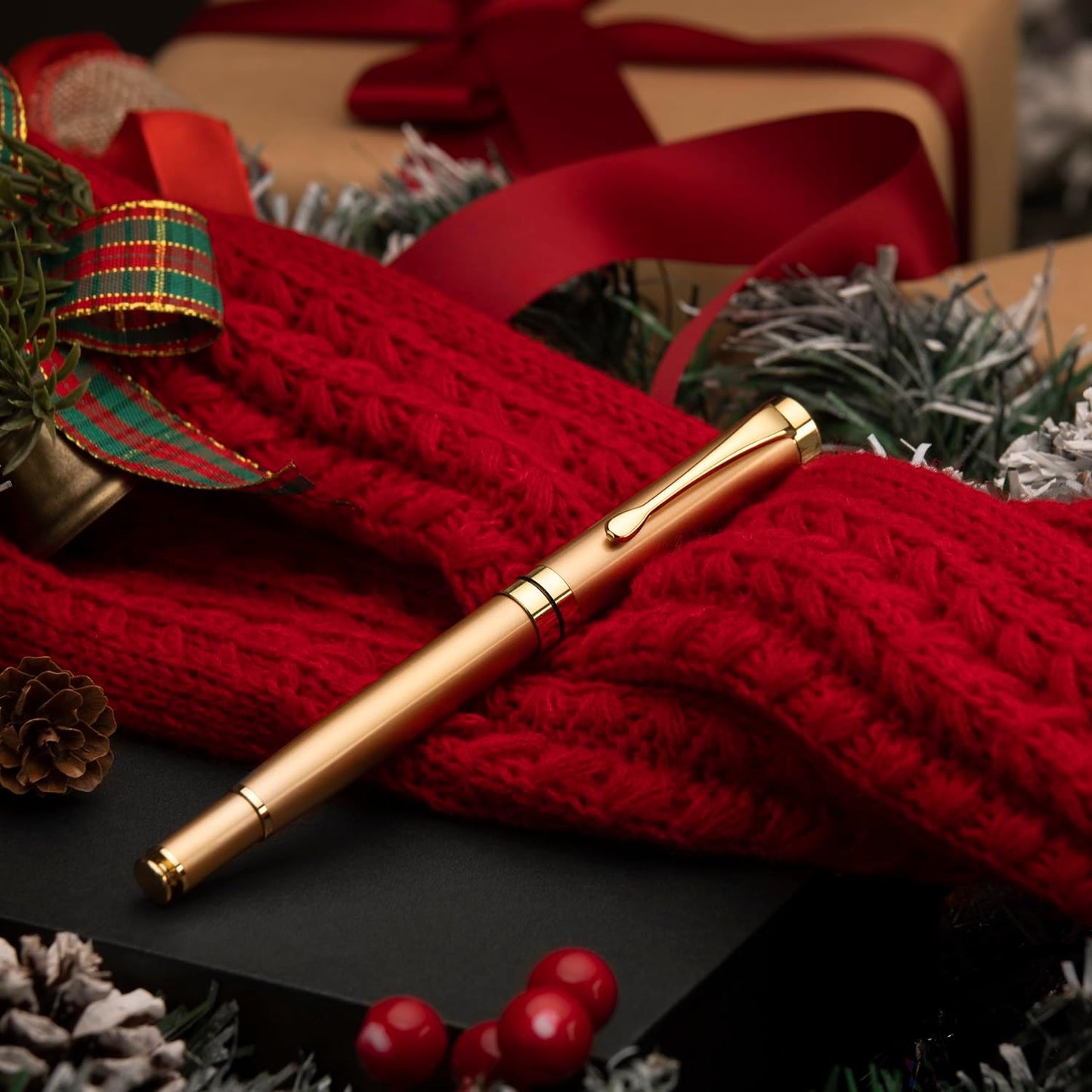 BEILUNER Ballpoint Pens, Stainless Steel with Chrome Trim, Luxury Golden Metal Pen Set, Best Ball Pen Gift Set for Men & Women, Professional, Executive, Office, Fancy Pens-Nice Box with Extra Refill