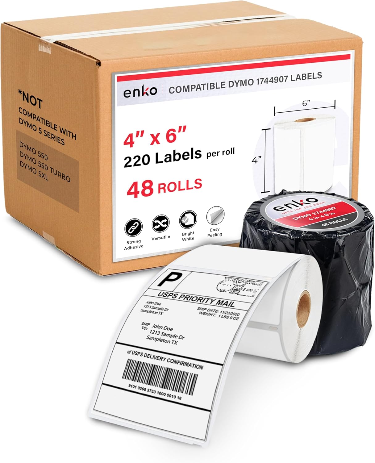 enKo Dymo 4XL Labels 4 x 6 1744907 Compatible for Dymo Labelwriter 4XL Shipping Label Thermal Printer (48 Rolls, 10,560 Labels)