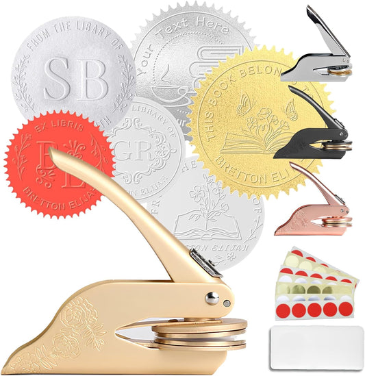 Custom Logo Embosser Seal Stamp, Personalized Book Embosser for Libraries, Your Own Text or Logo Design for Books Business Cards, Wedding Invitations
