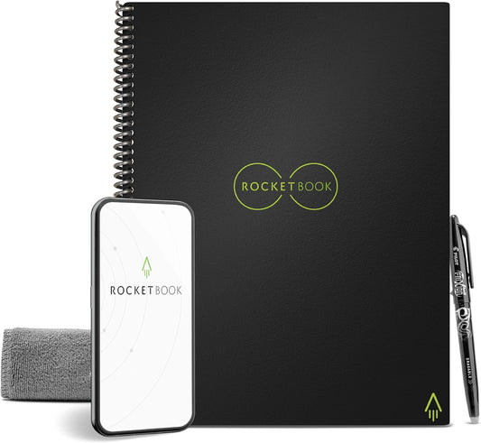 Rocketbook Core Reusable Spiral Notebook, Letter Size 8.5x11, Black - Dotted Pages, App-Connected, Erasable, Durable Cover, Ideal for School, Work, and Creative Projects
