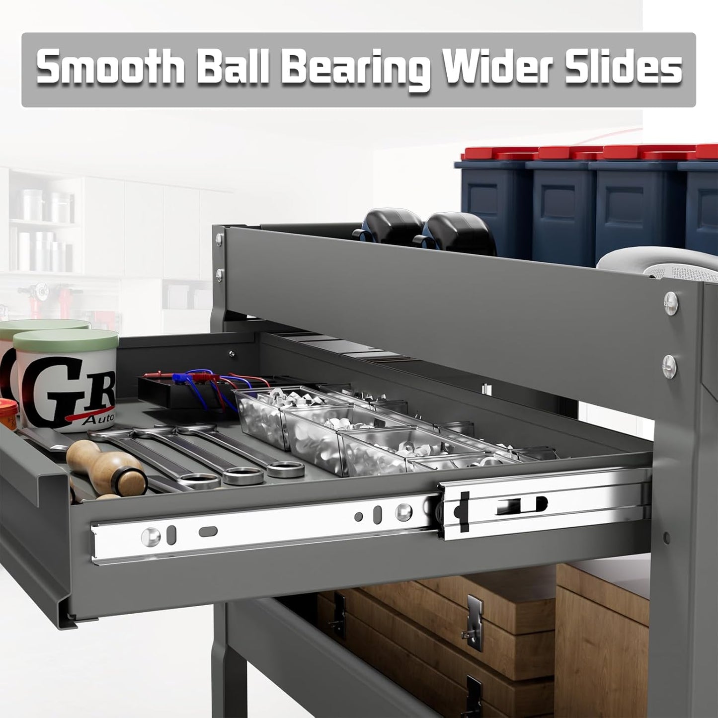 3 Tray Rolling Tool Cart, 400 LBS Capacity Mechanic Tool Carts on Wheels, Heavy Duty Utility Cart with Drawers, Metal Work Cart for Garage, Warehouse and Repair Shop, Grey