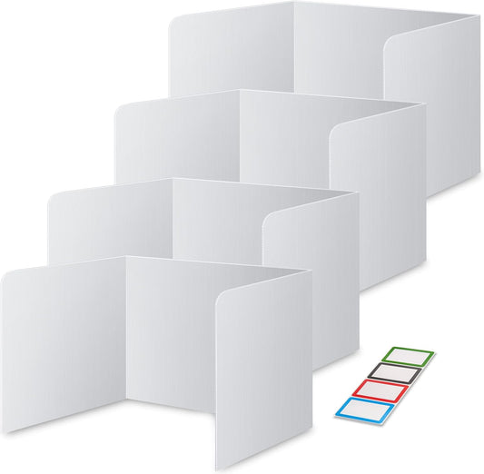 4-Pack Classroom Privacy Shields for Student Desks - Easy to Clean Plastic Desk Divider Folder Study Carrel Sneeze Guard for Student Testing Dividers Boards