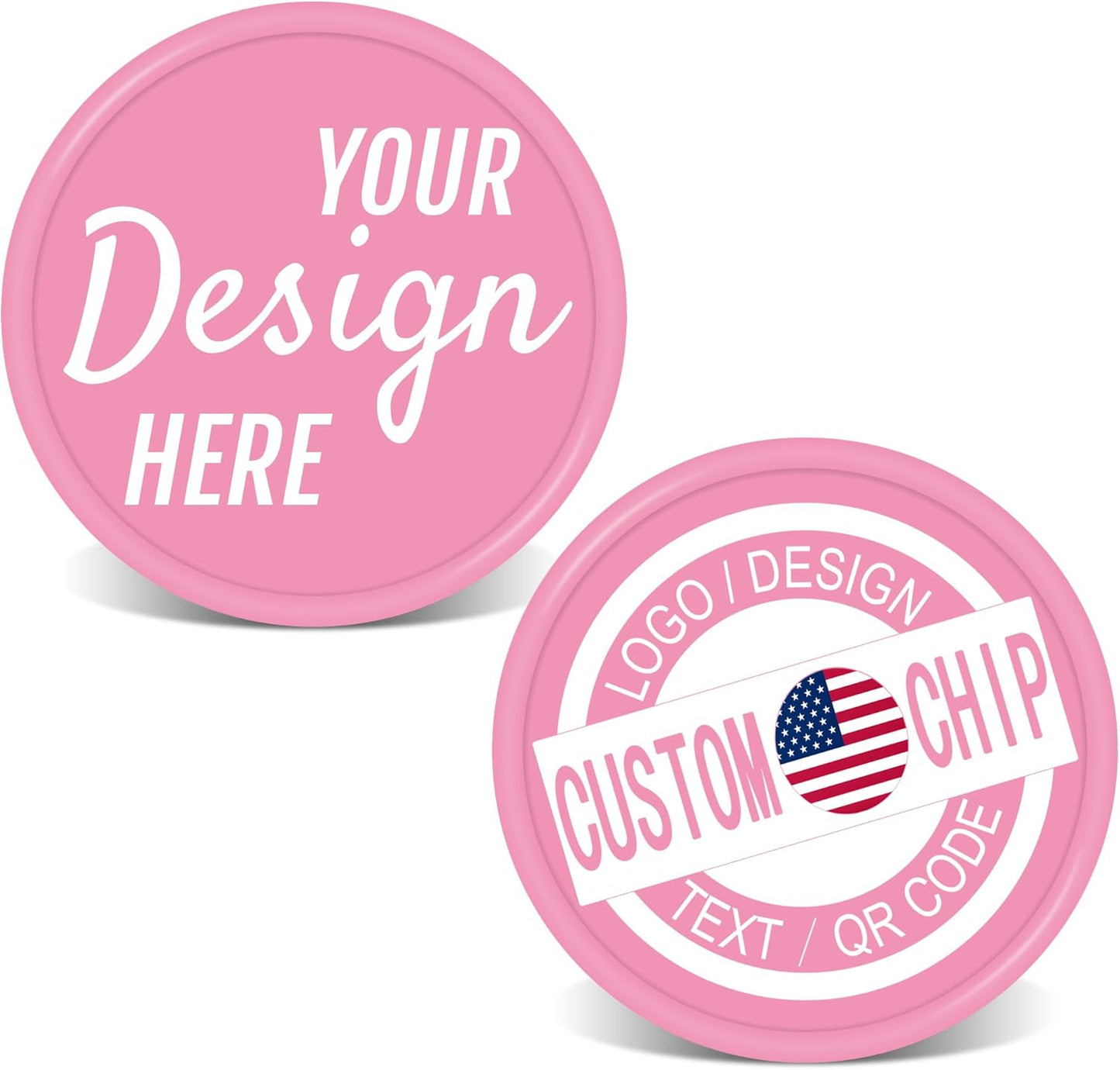 500 Personalized Plastic Chips, Custom Poker Chip, Print Your Logo Image or Text, Good for Golf Ball Markers, Challenge Coins, Business Cards, Drink Tokens