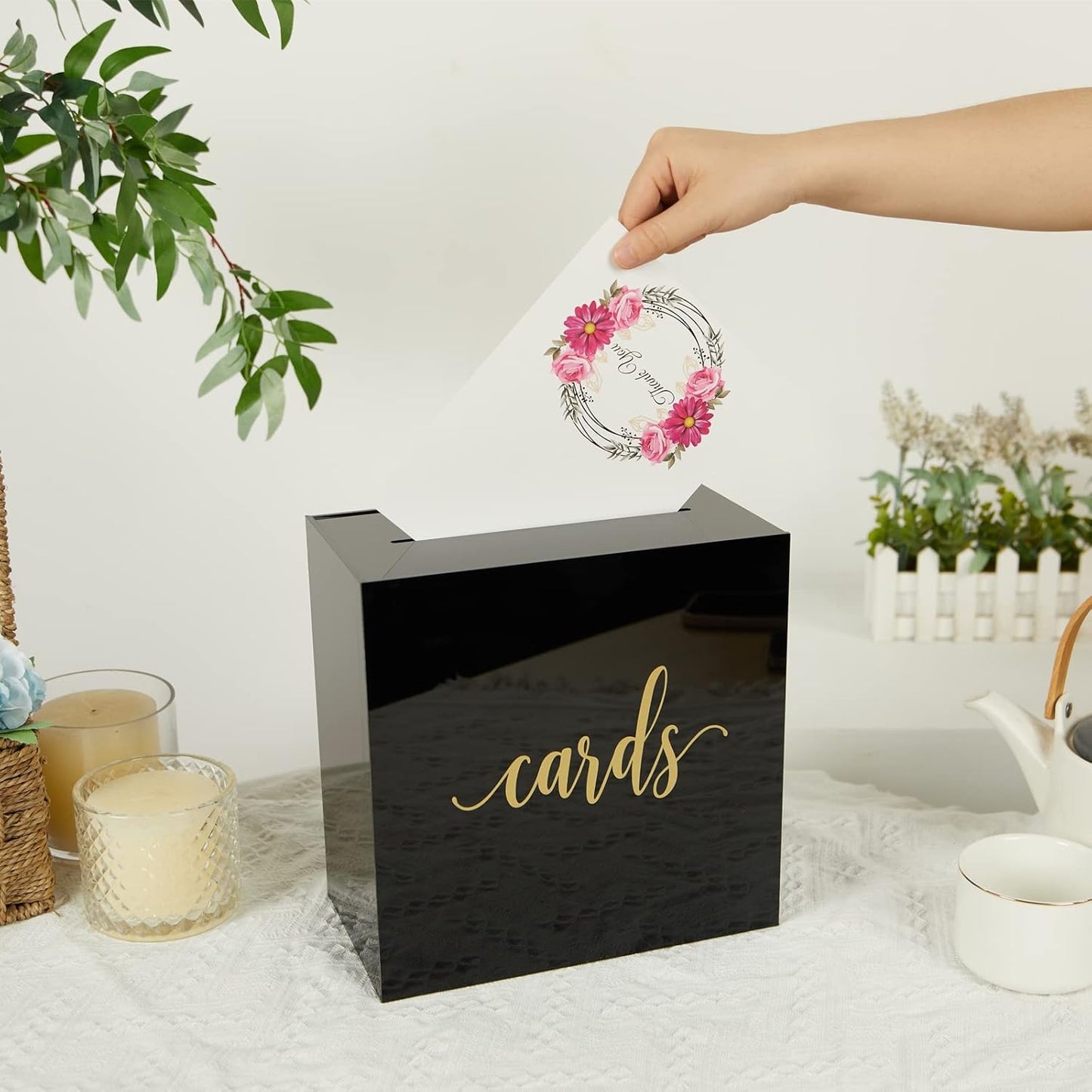 10” Acrylic Card Box - Wedding Card Box for Reception, Birthday, Party, Money Box, Wishing Well, Graduation Party, Elegant Large Clear Card Box-ACB001-Black