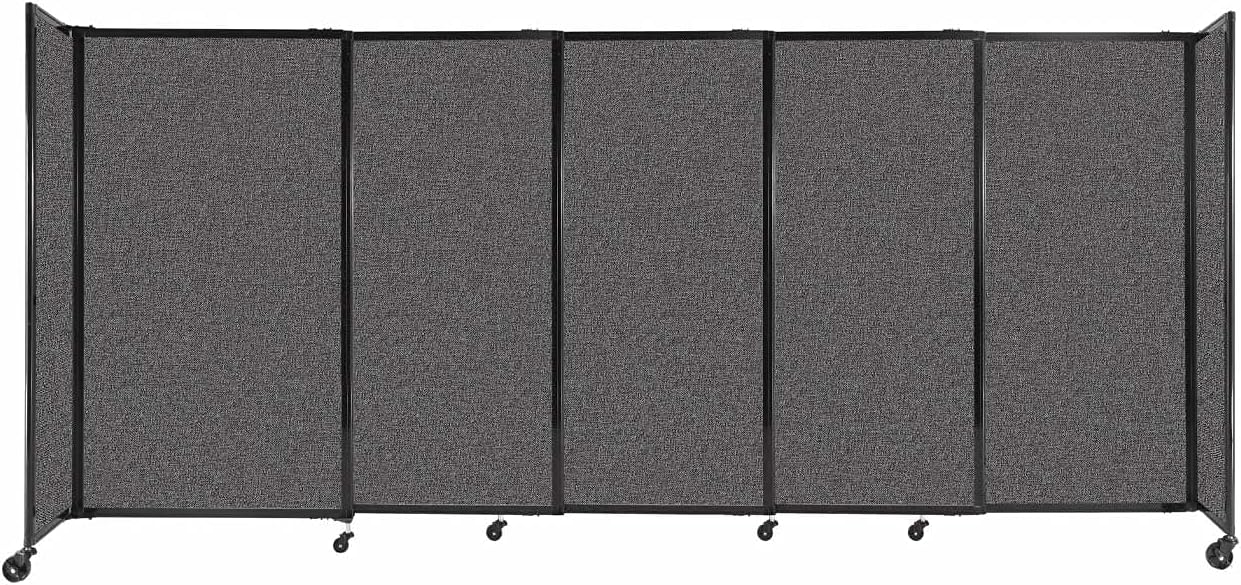 Versare Straightwall Sliding Portable Wall Partition | Freestanding Office Dividers | Locking Wheels | Temporary Room Separator | 11'3'' Wide x 5' Tall Charcoal Gray Fabric Panels