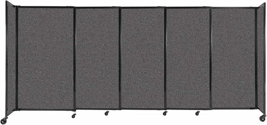 Versare Straightwall Sliding Portable Wall Partition | Freestanding Office Dividers | Locking Wheels | Temporary Room Separator | 11'3'' Wide x 5' Tall Charcoal Gray Fabric Panels