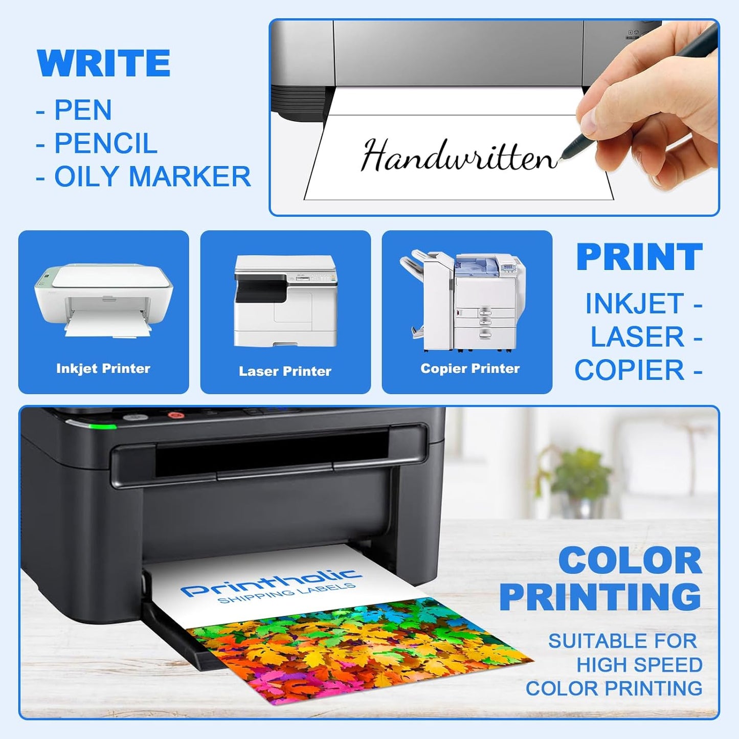 1000 Half Sheet Self Adhesive Shipping Labels for Laser & Inkjet Printers - 500 Sheets, 2 per Page Shipping Labels, 8.5" x 5.5" Half Sheet Labels
