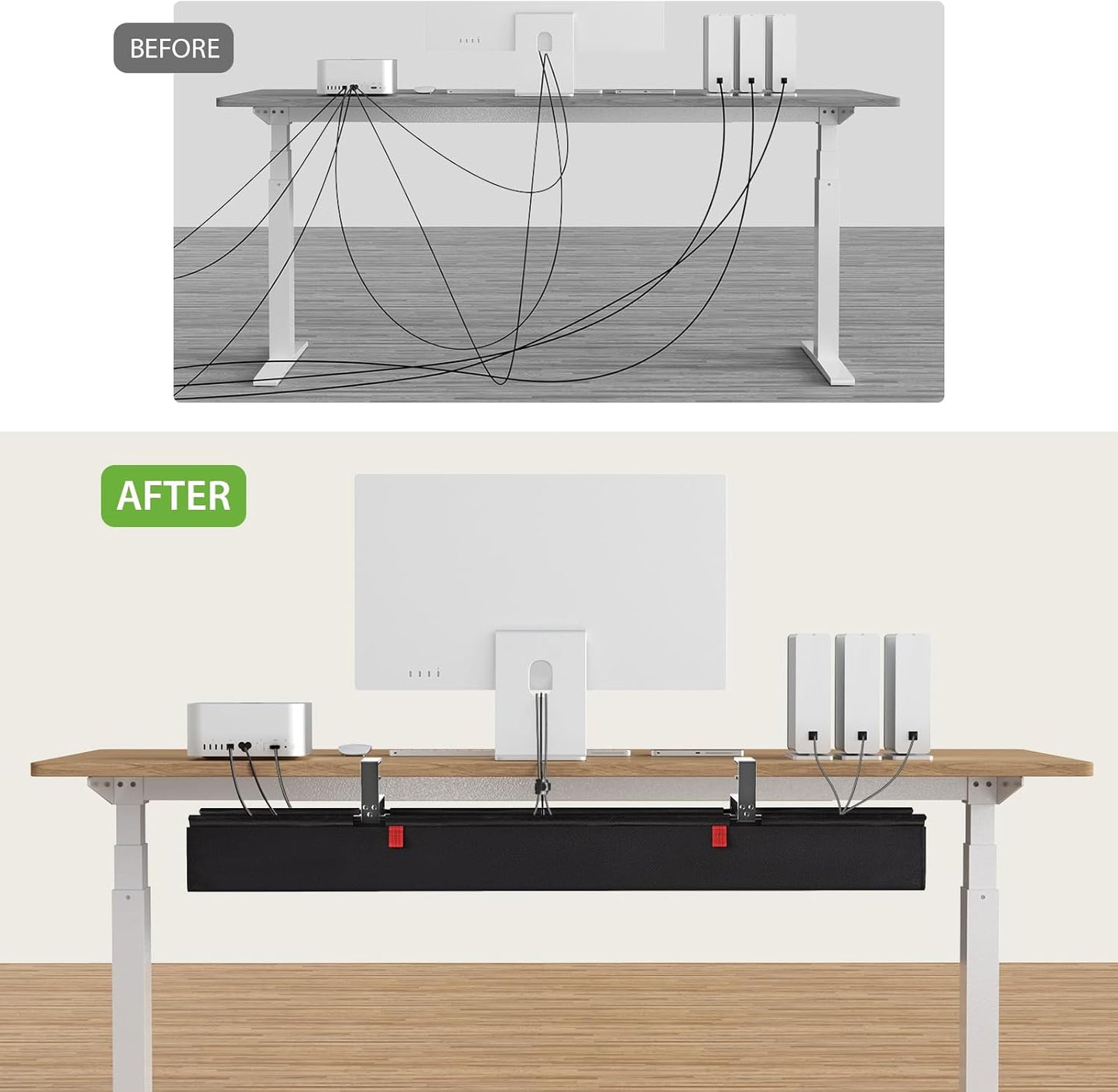 KEEGH Extra Large 48" Under Desk Cable Management Tray - Under Desk Cord Management - Clamp/Screw Mount - Support Upto 70lbs - Fabric Wire Management - Cable Raceways Tray Cord Hiders for Office/Home