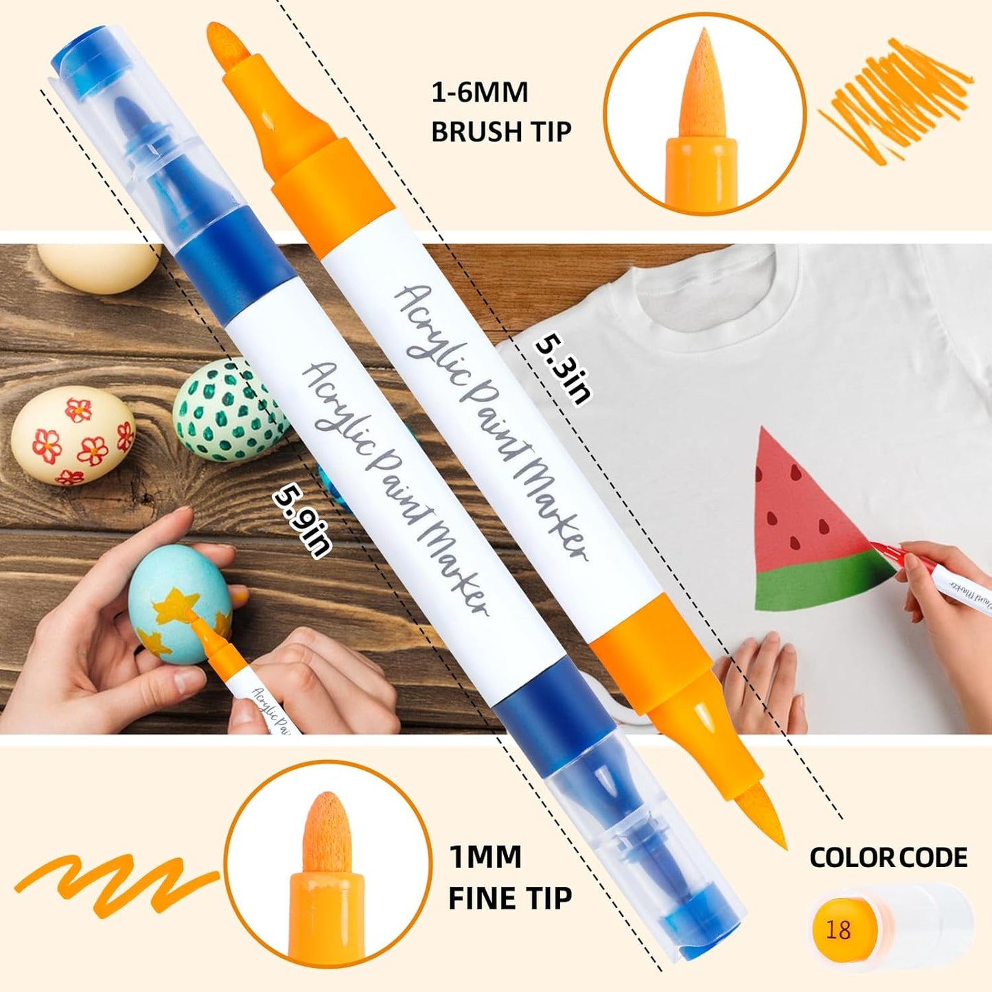 YHC 100 Colors Acrylic Paint Pens with Free App, Dual Tip Acrylic Paint Markers with Brush Tip and Fine Tip for Adults, Kids, Eggs, Wood, Rock, Canvas, Plastic, Stone, Glass, Ceramic