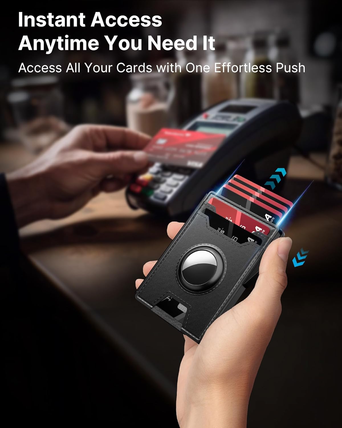 typecase AirTag Wallet for Men: Pop Up Card Case, Secure Holder for Apple Air Tag, Premium Leather, Smart, RFID Blocking, Slim, Minimalist, Thin, 13 Cards Capacitiy | ID Window | Money Clip (Black)